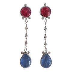 Dalben Tourmaline Kyanite Diamond White Gold  Dangle Earrings