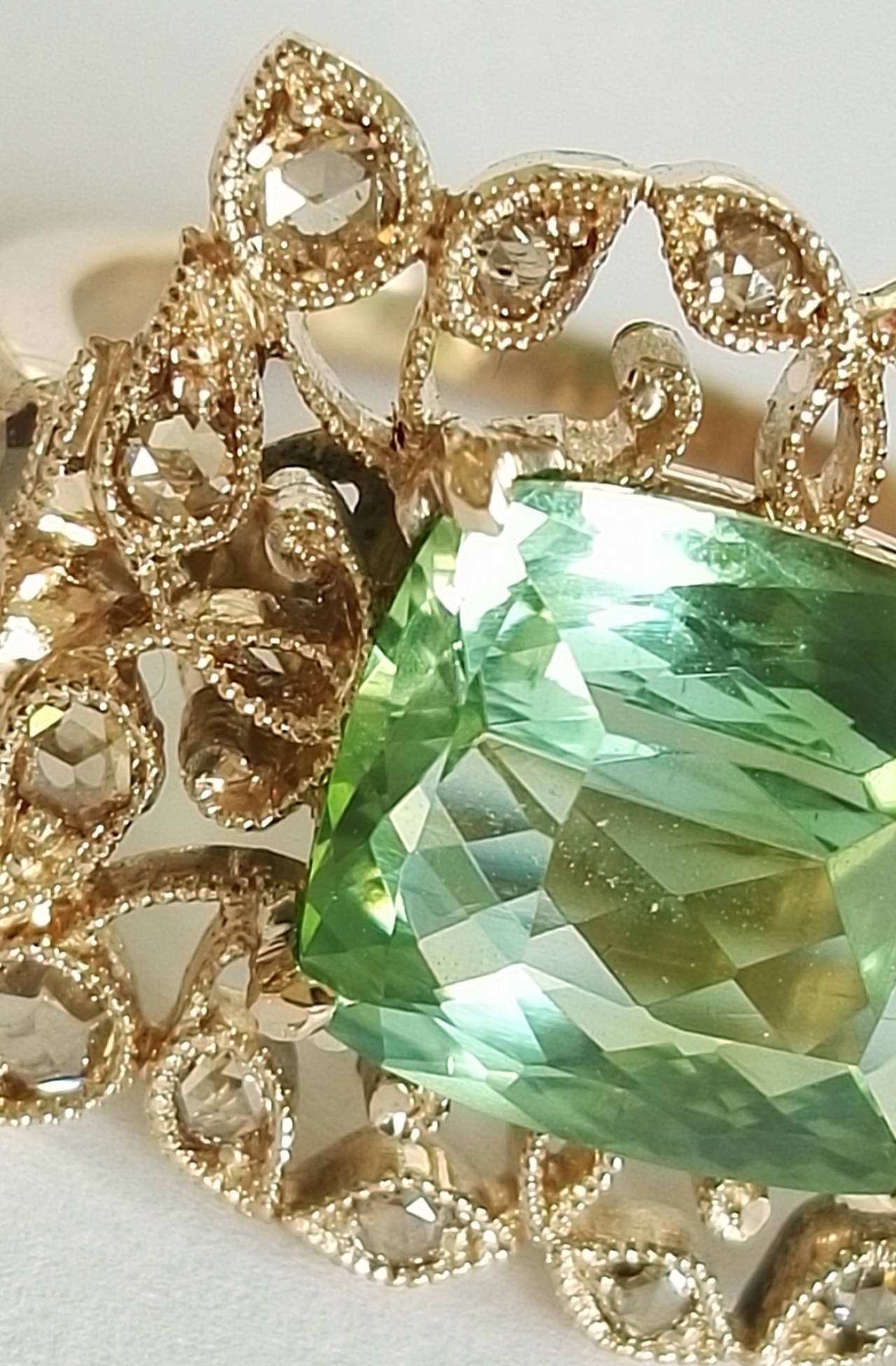 Dalben Green Tourmaline Rose Cut Diamond Gold Fashion Ring 2