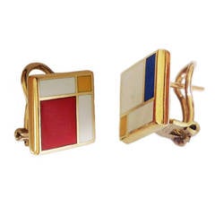 Dalben Homage to Mondrian Enamel Gold Earrings