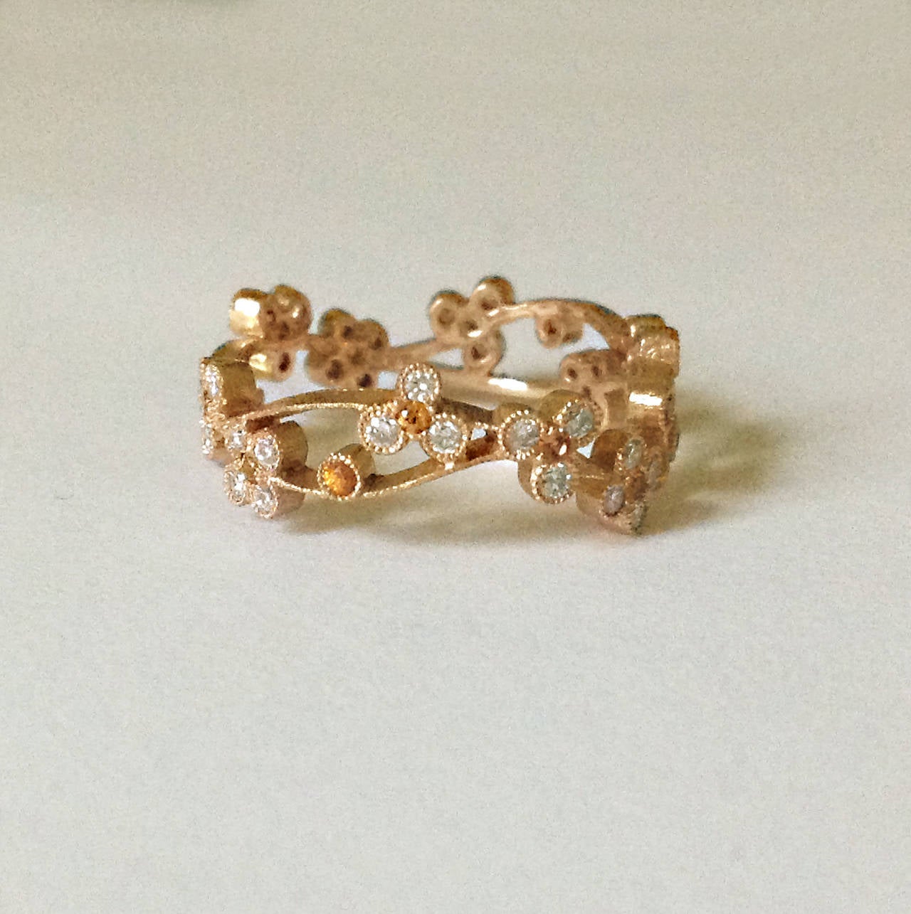 Dalben Yellow Sapphire Diamond Gold Romantic Band Ring