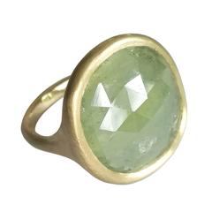 Dalben Grey Green Faceted Sapphire Satin Gold Ring