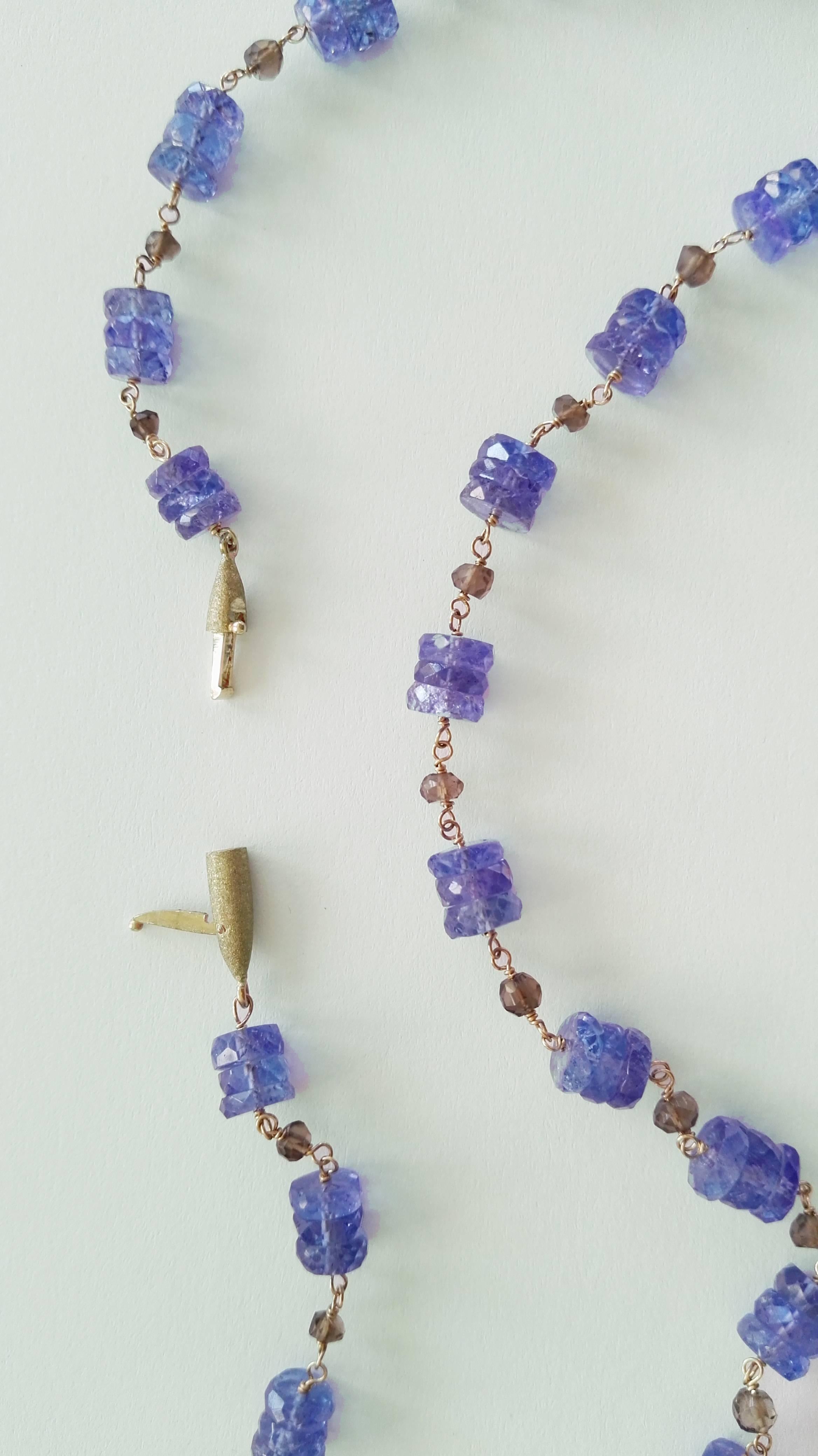 Dalben Tanzanite Smoky Quartz Gold Necklace For Sale 3