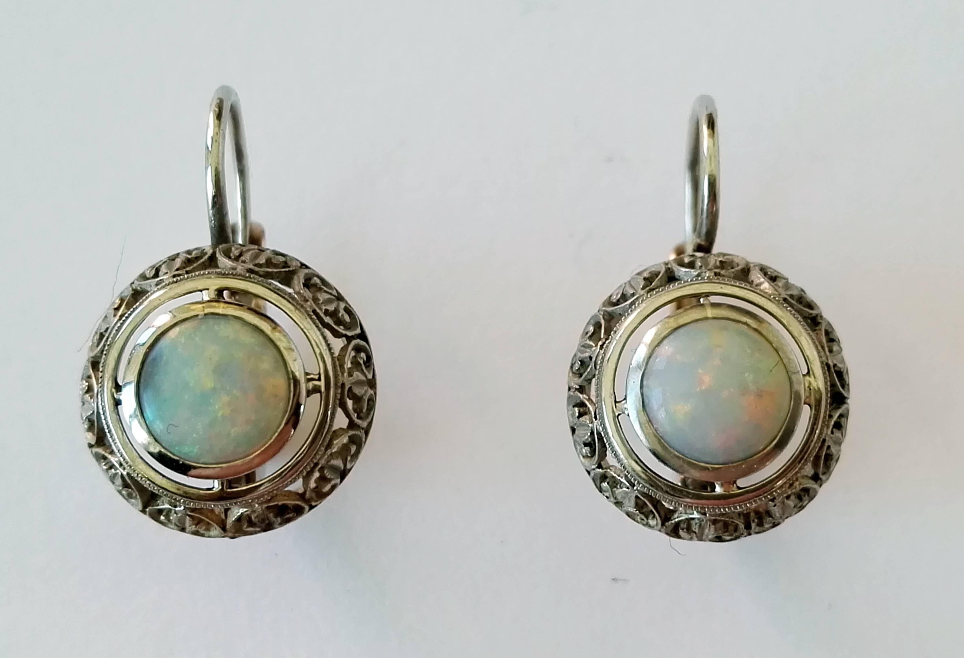 Edwardian 1920s Opal Gold Earrings