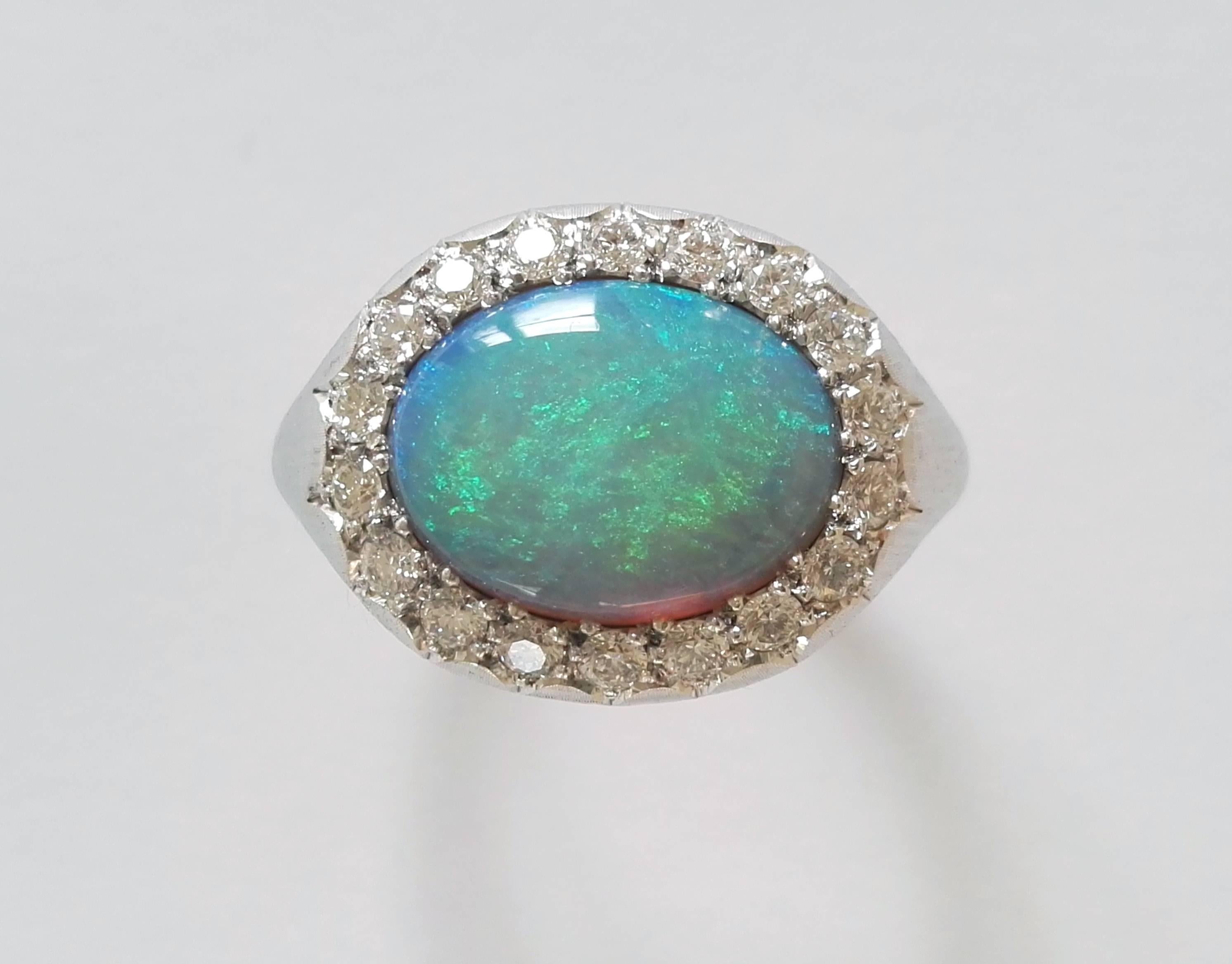Dalben Australian Opal Diamond Gold Millerighe Ring For Sale 1