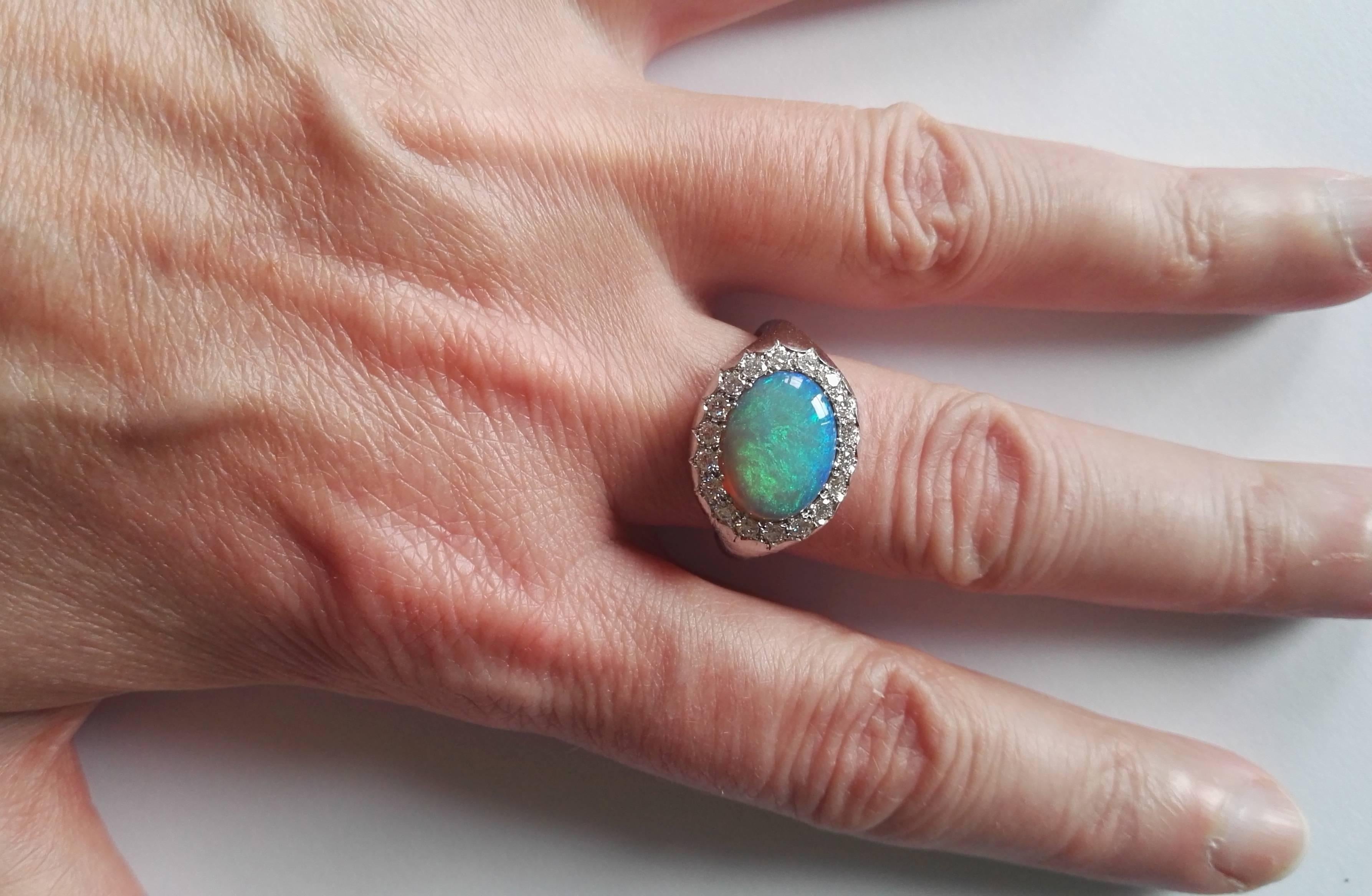 Dalben Australian Opal Diamond Gold Millerighe Ring In New Condition For Sale In Como, IT