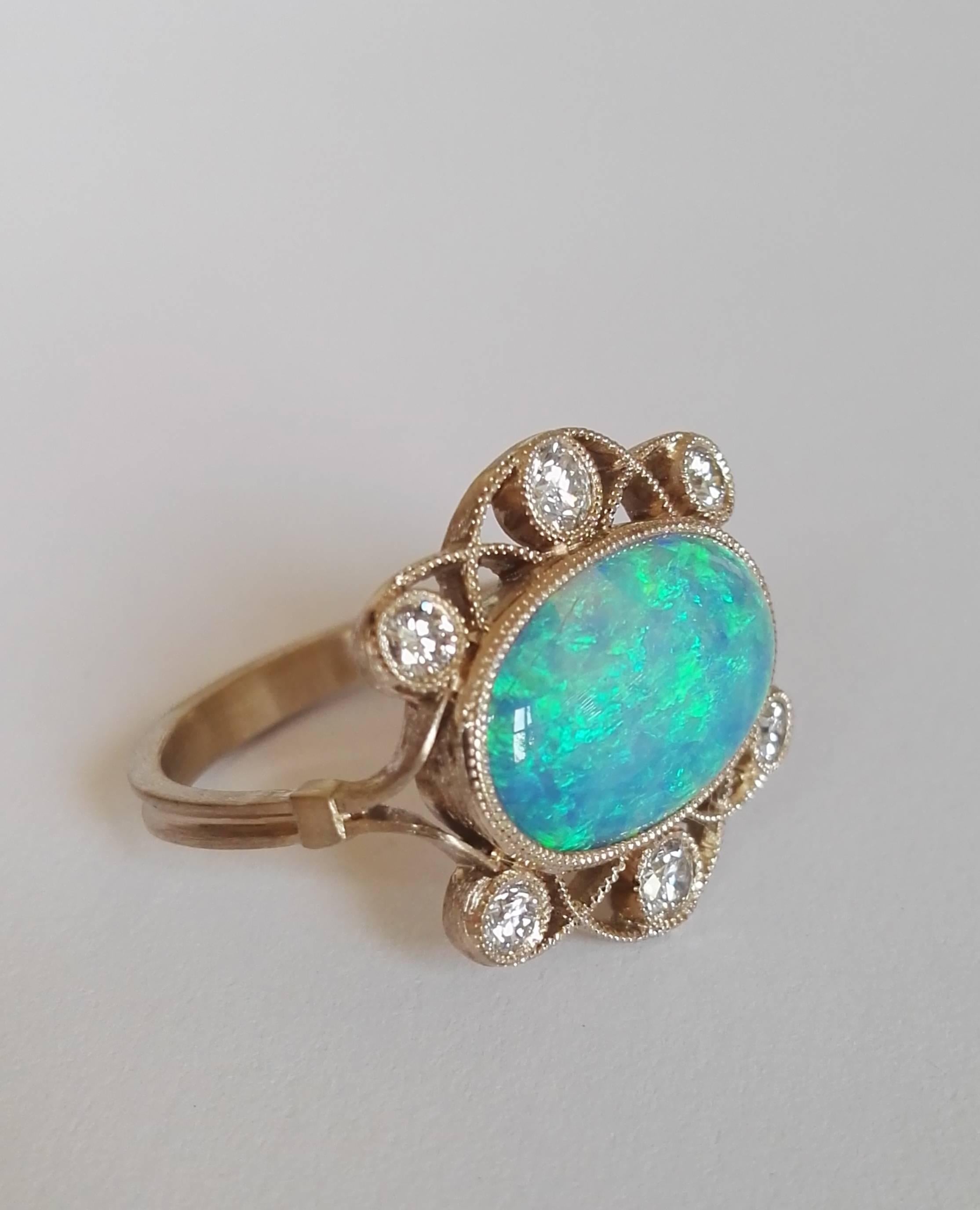 Women's Dalben Australian Opal Diamond White Gold Ring
