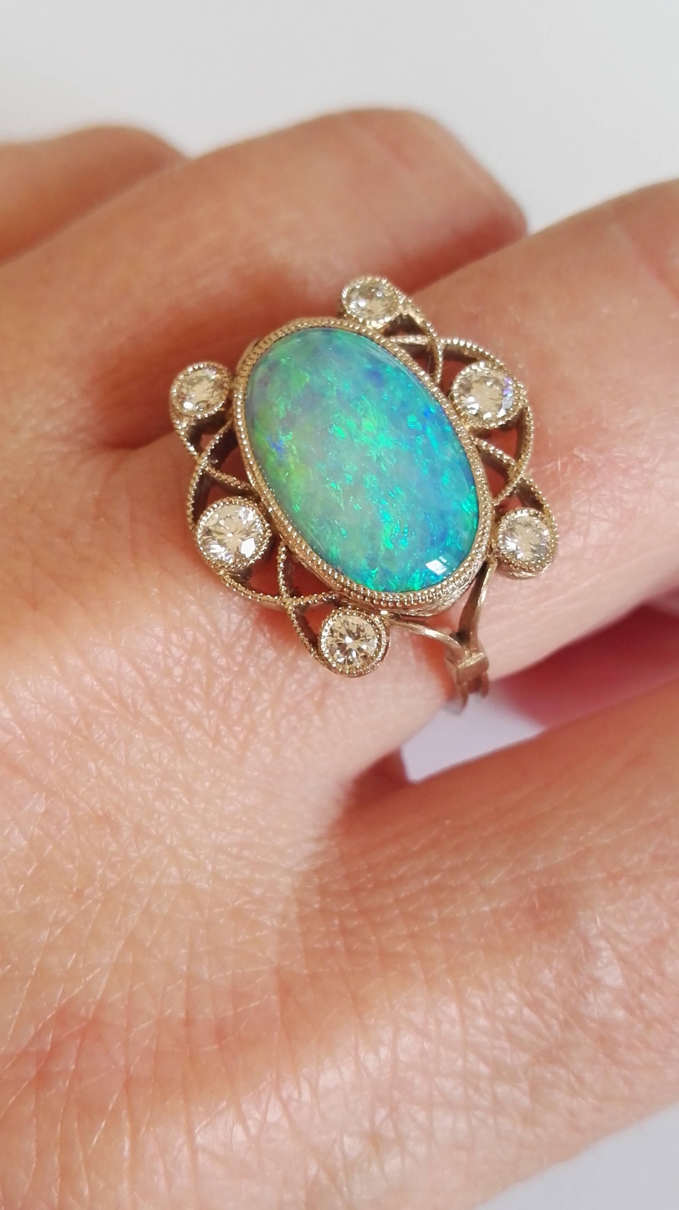 Dalben Australian Opal Diamond White Gold Ring 1