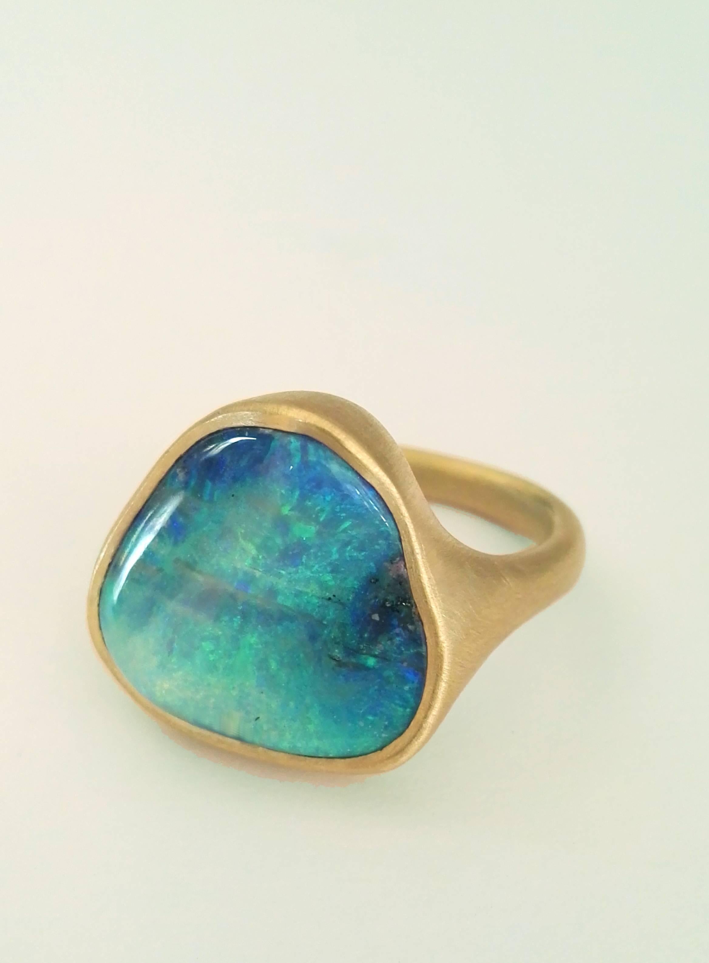 Contemporary Dalben One of a Kind Boulder Opal Satin Gold Ring