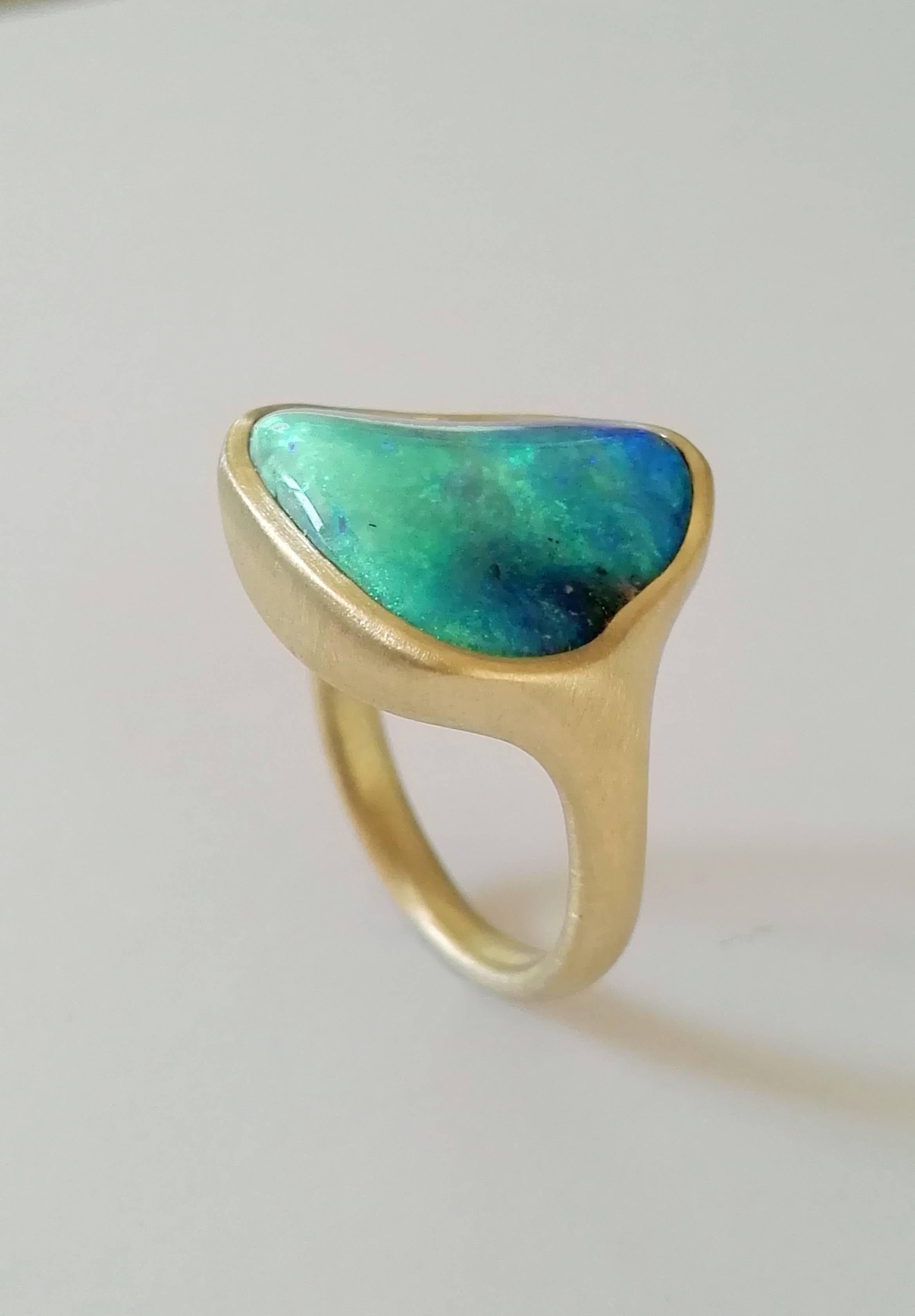 Dalben One of a Kind Boulder Opal Satin Gold Ring In New Condition In Como, IT