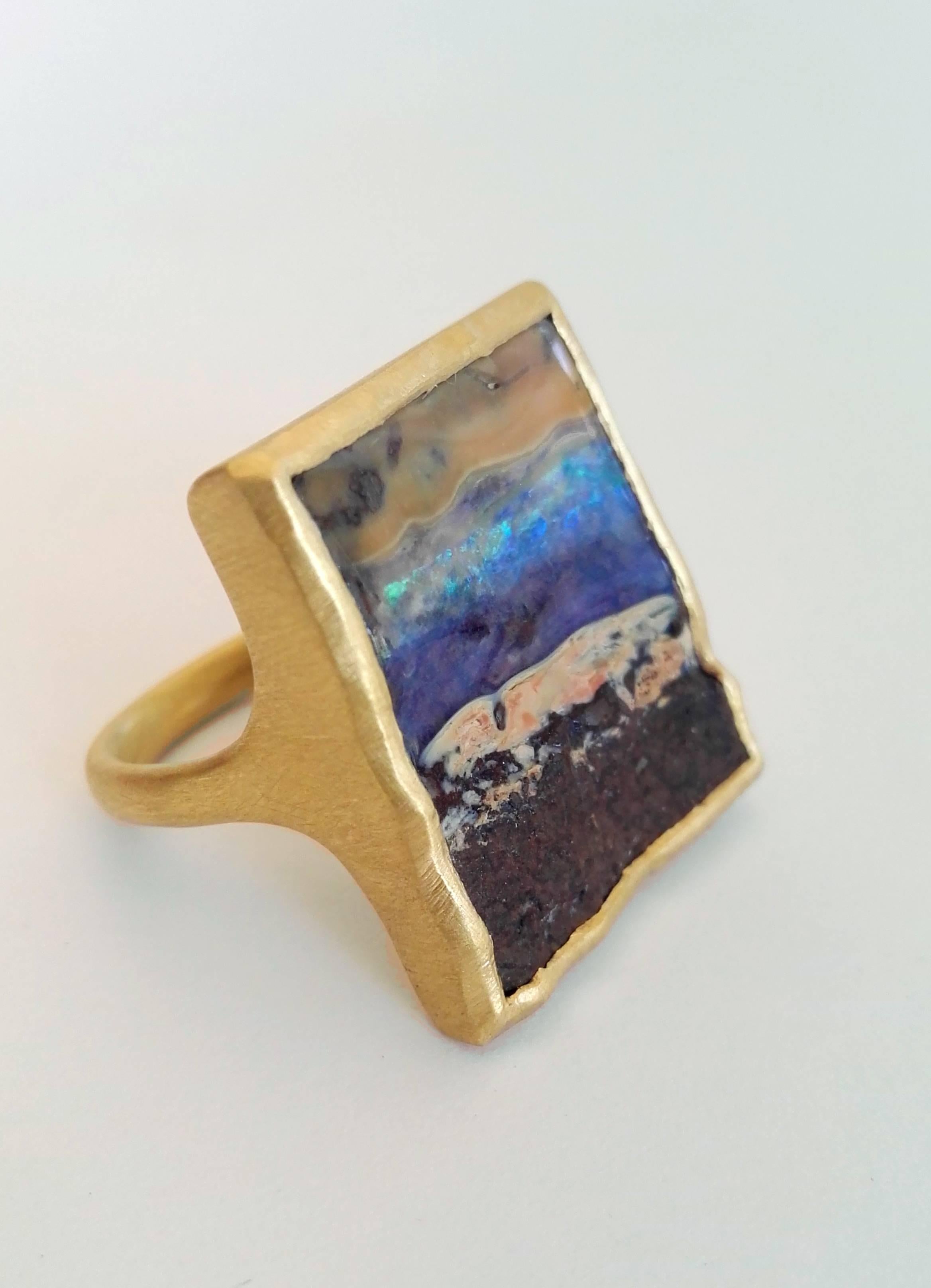 Contemporary Dalben Unique Boulder Opal Satin Gold Ring