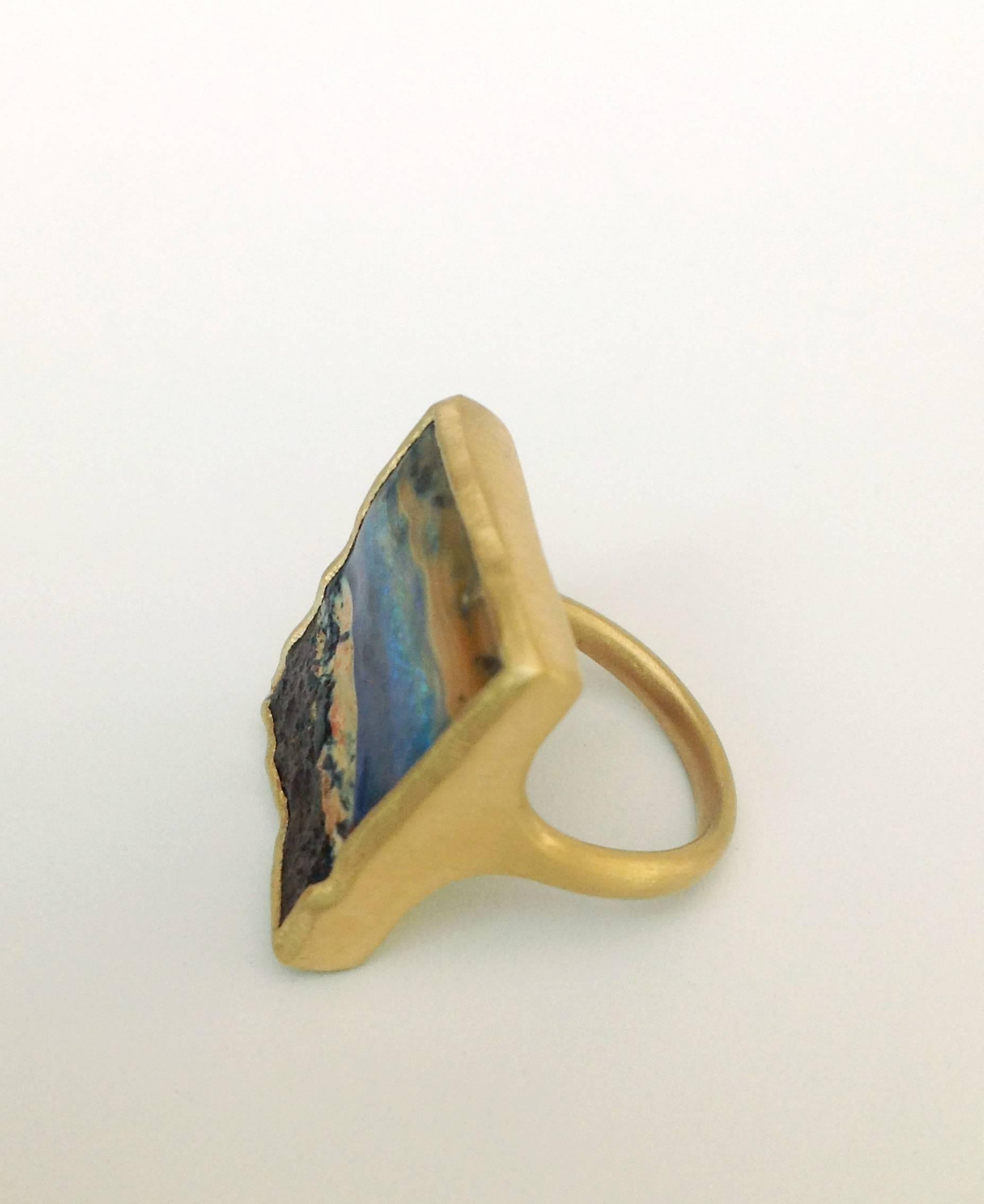 Dalben Unique Boulder Opal Satin Gold Ring In New Condition In Como, IT