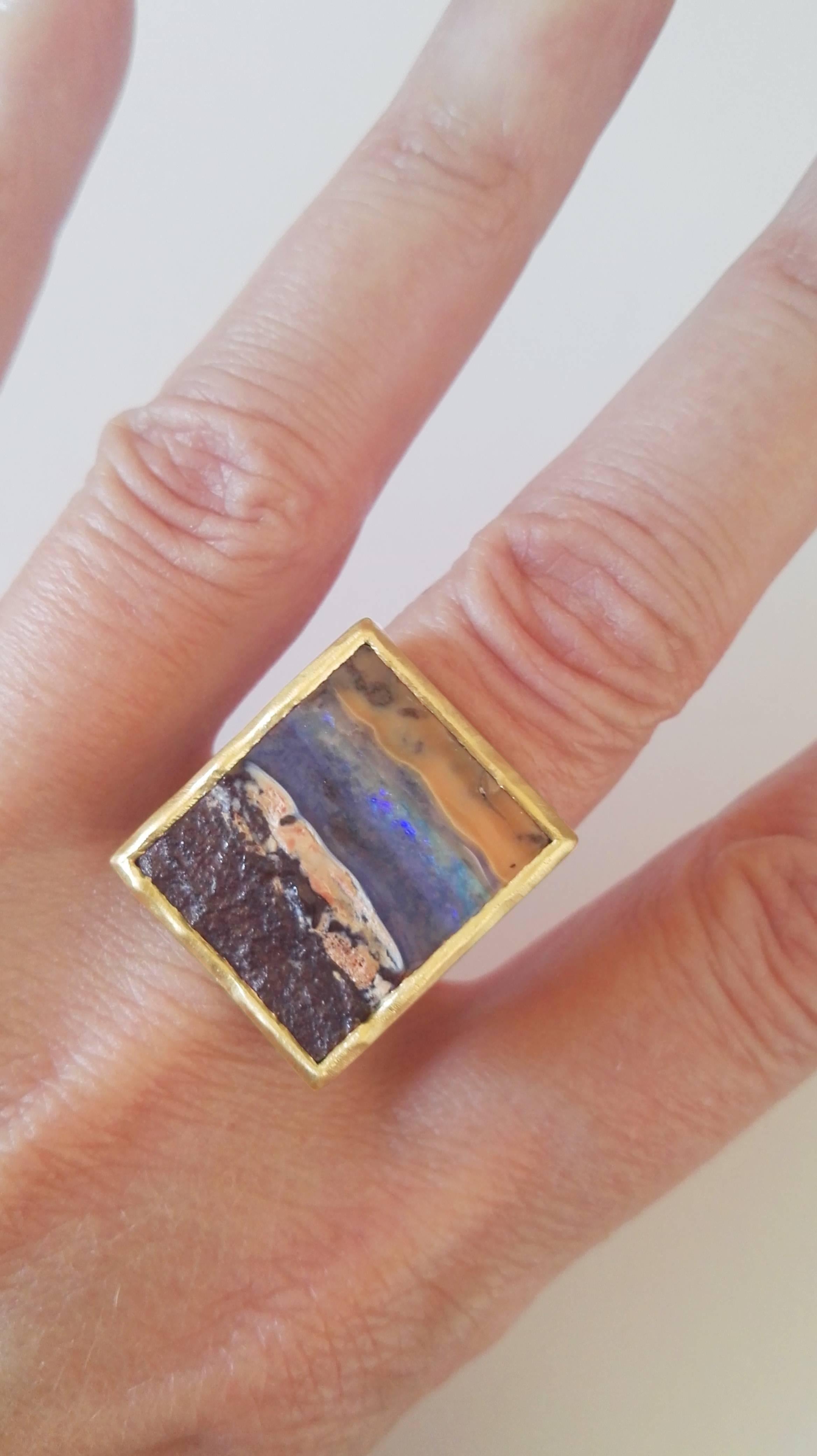 Dalben Unique Boulder Opal Satin Gold Ring 4