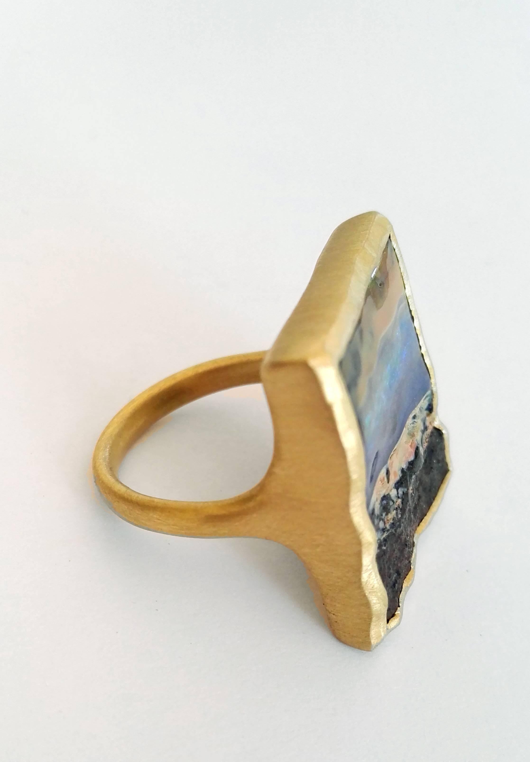 Dalben Unique Boulder Opal Satin Gold Ring 1