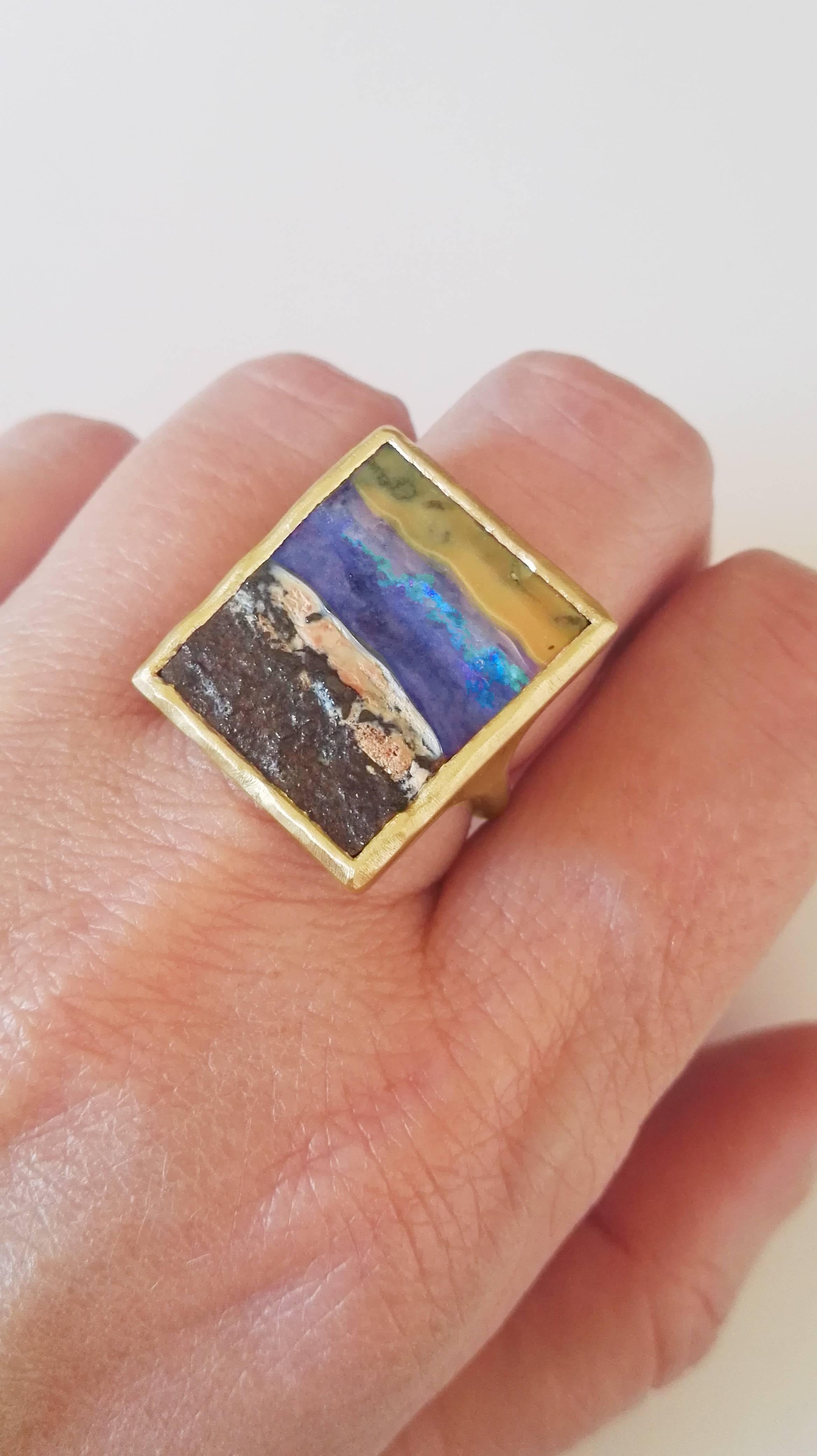 Dalben Unique Boulder Opal Satin Gold Ring 2