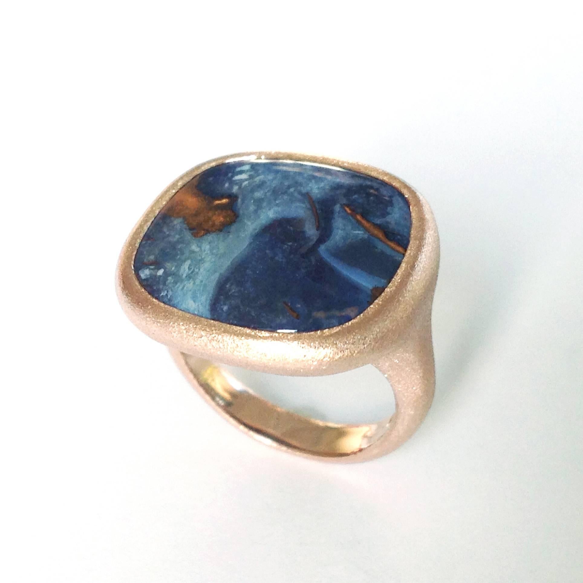 Contemporary Dalben 10.02 Carat Boulder Opal Satin Gold Ring