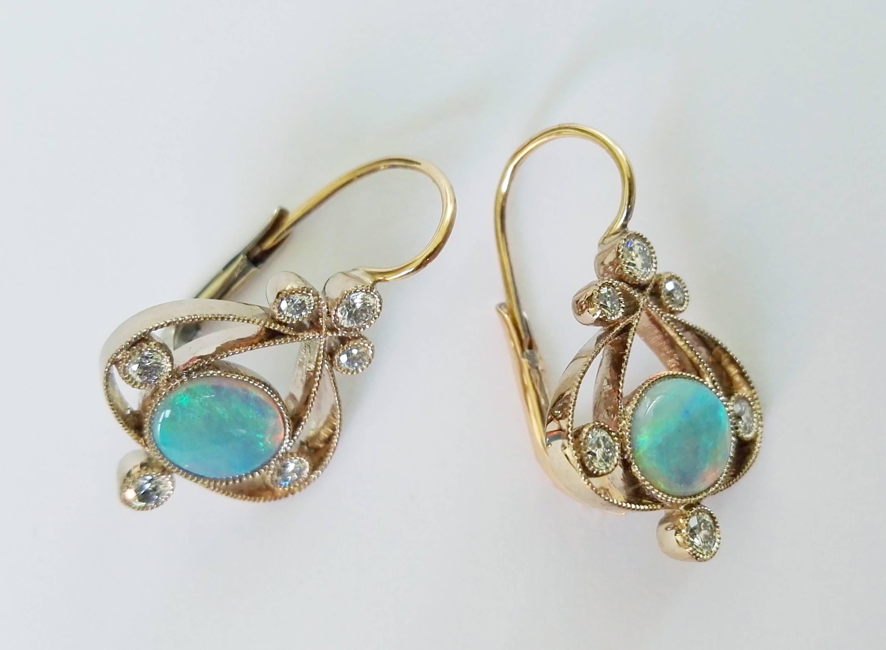 Contemporary Dalben Australian Opal Diamond Gold Earrings