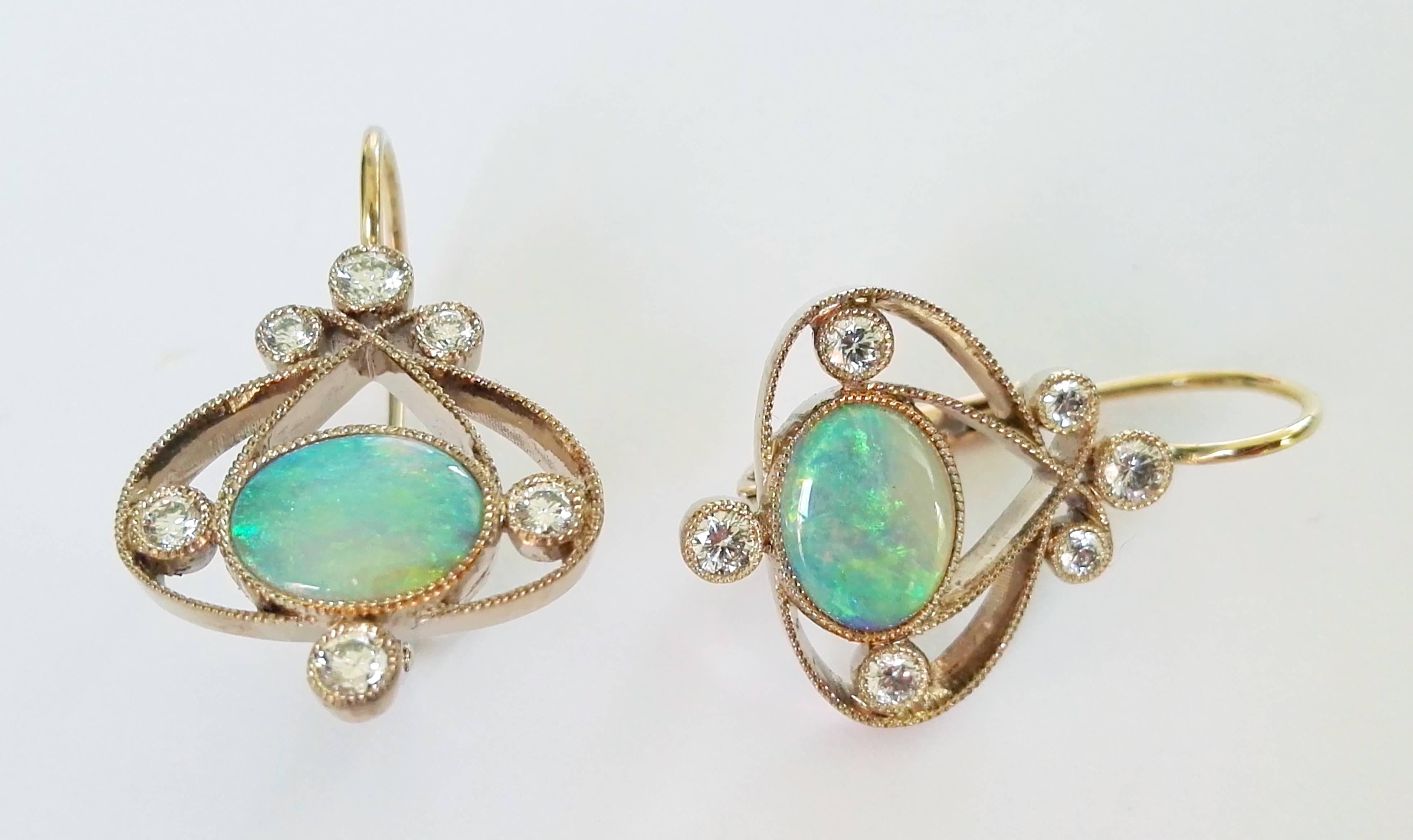 Women's Dalben Australian Opal Diamond Gold Earrings