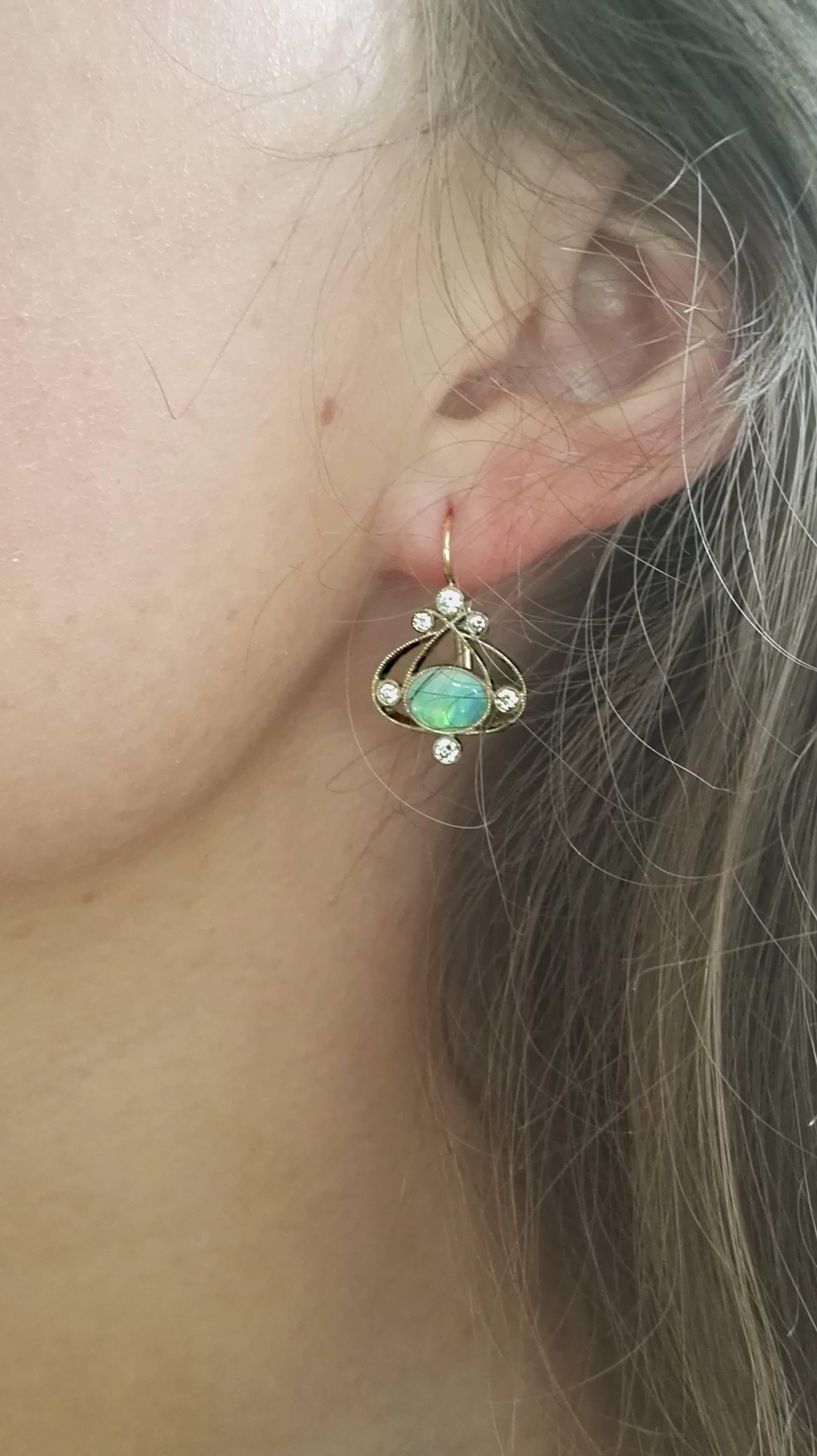 Dalben Australian Opal Diamond Gold Earrings 2