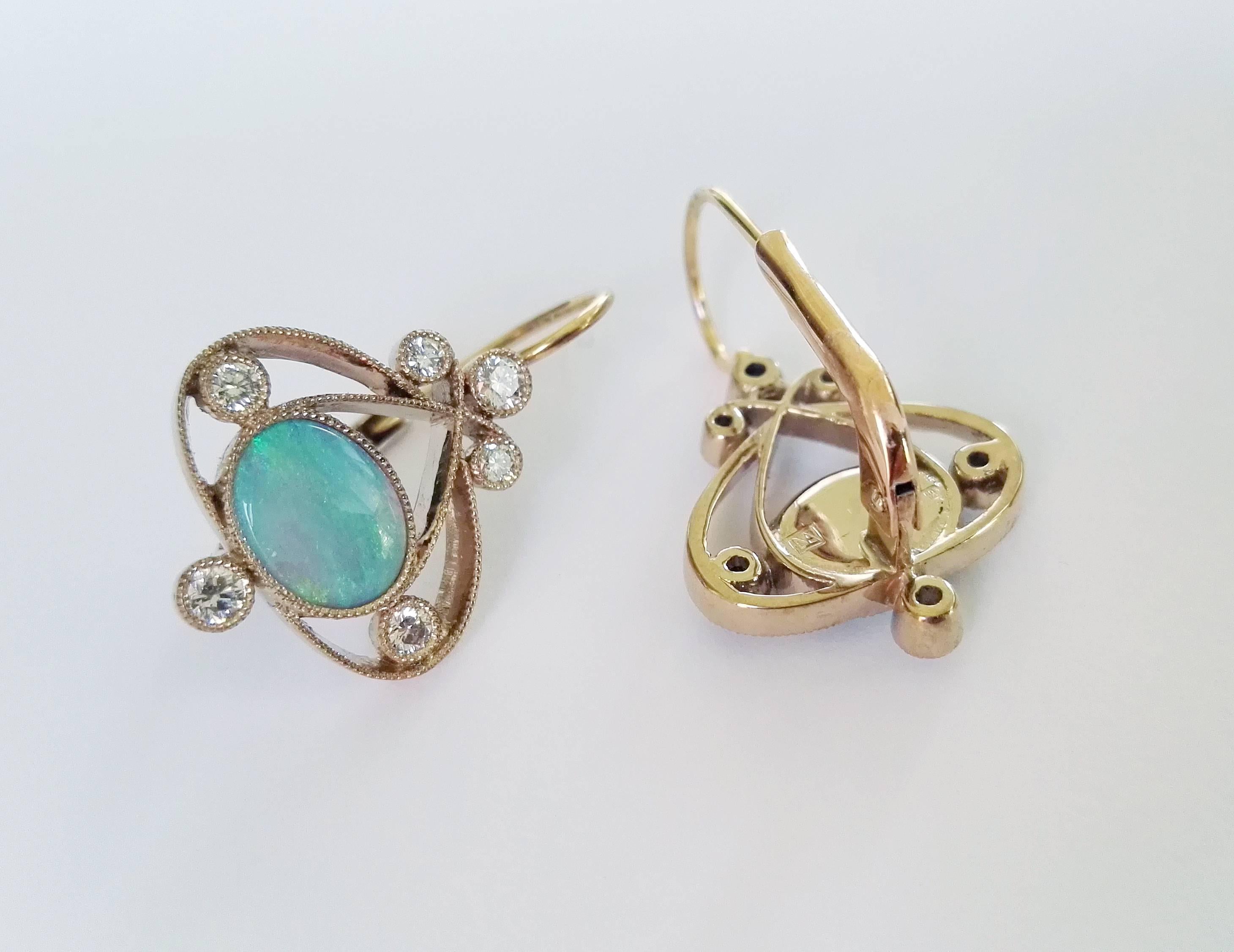 Dalben Australian Opal Diamond Gold Earrings 1