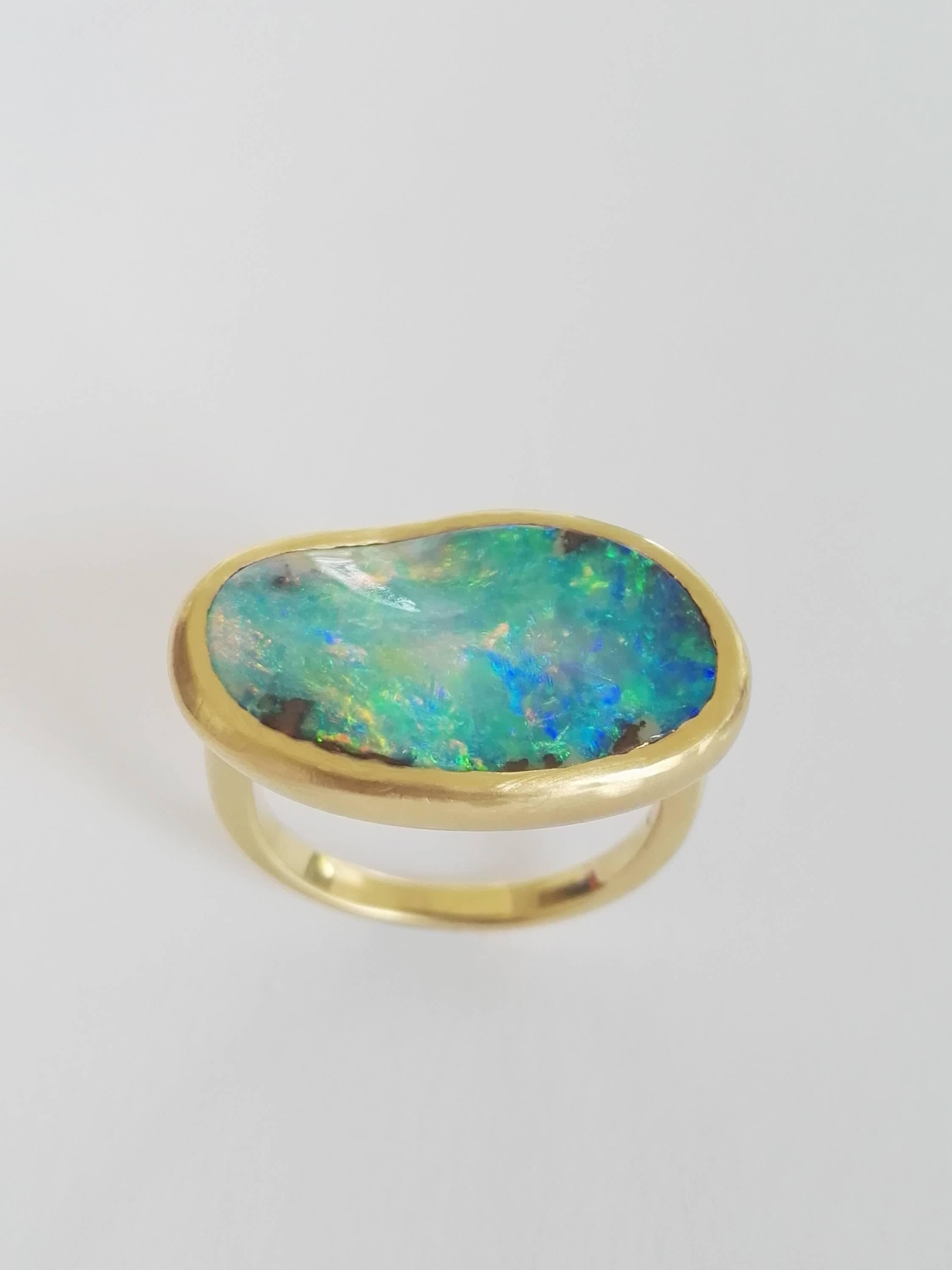 Contemporary Dalben Boulder Opal Gold Ring
