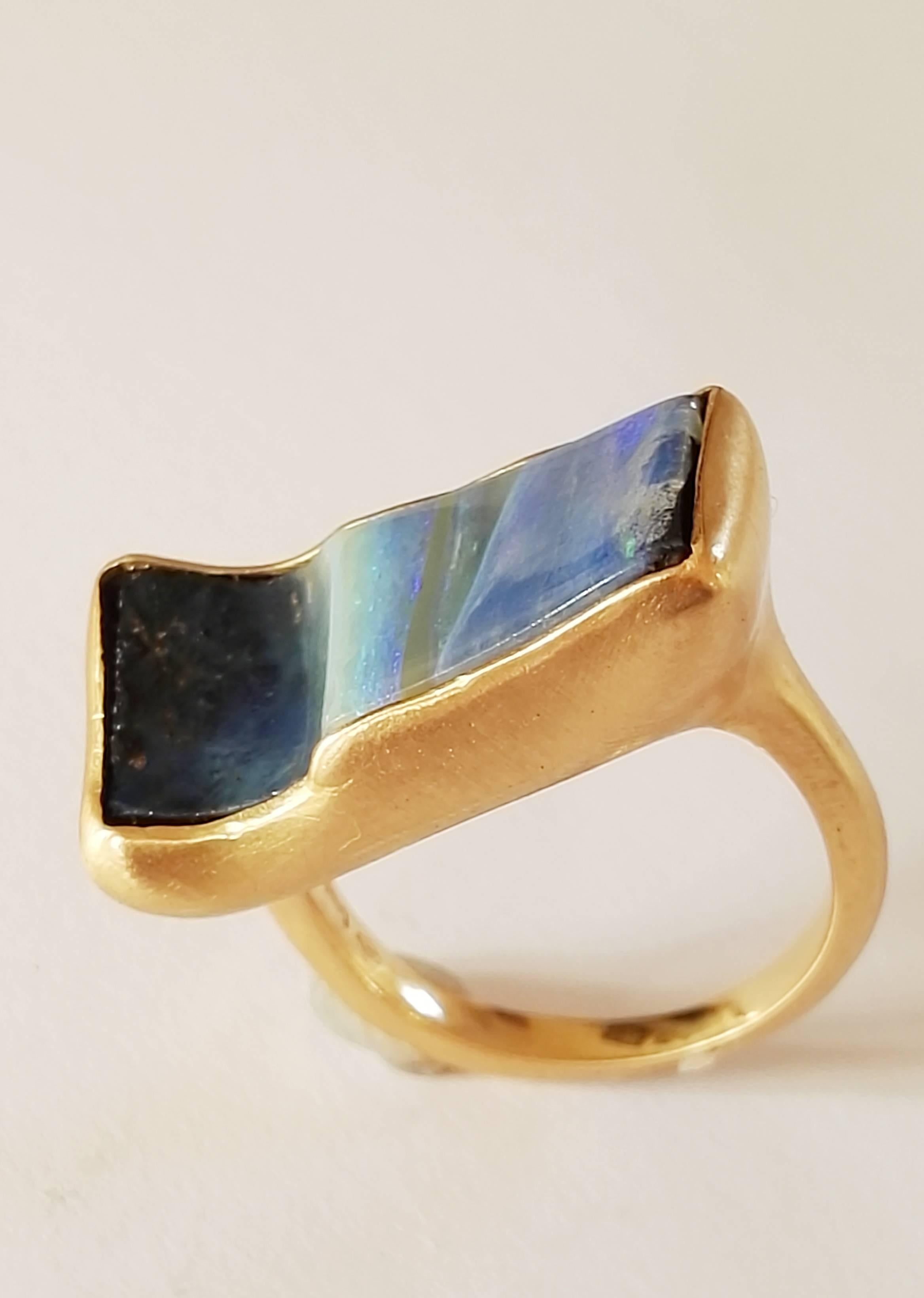 Dalben Rectangular Boulder Opal Gold Ring In New Condition In Como, IT