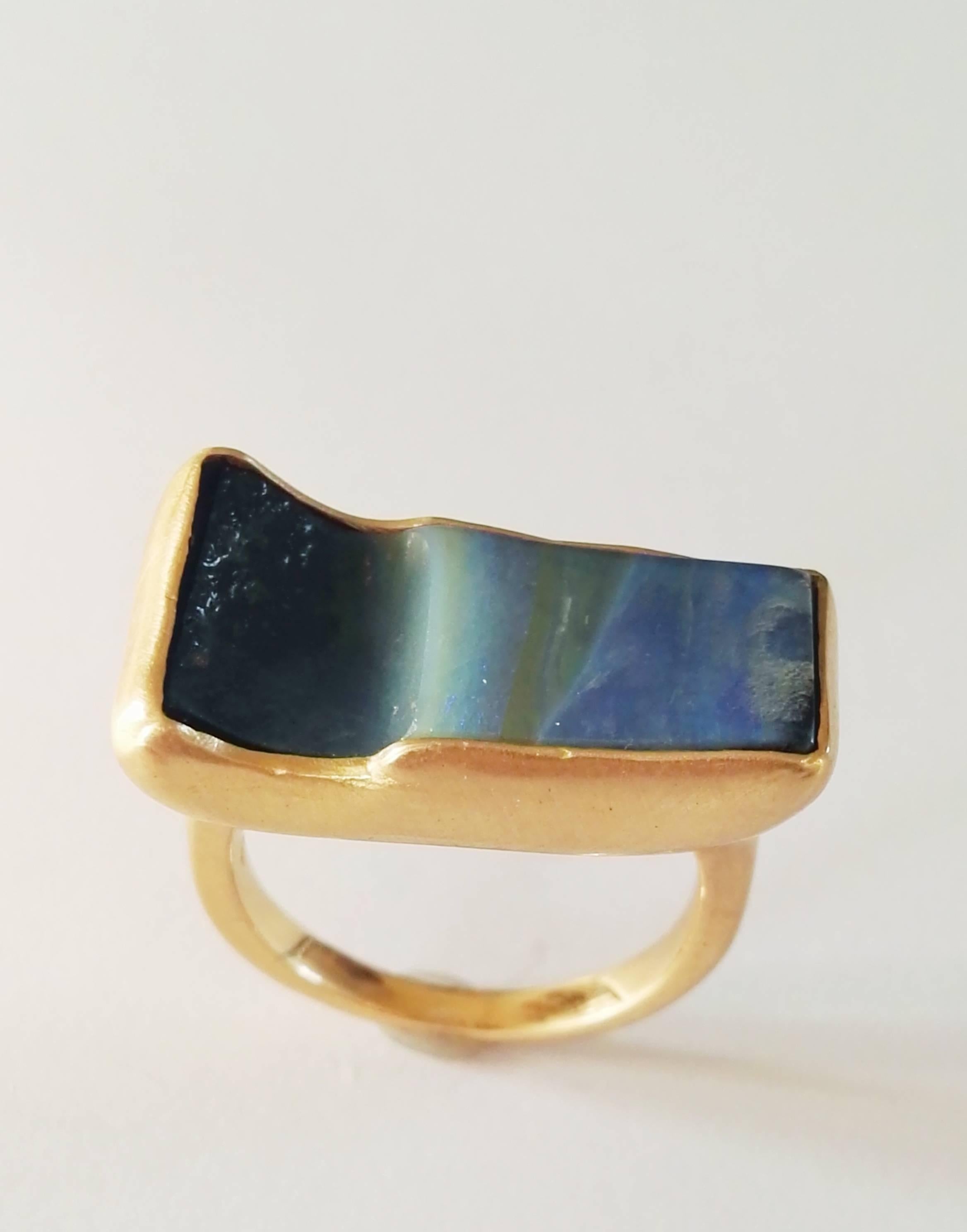 Contemporary Dalben Rectangular Boulder Opal Gold Ring