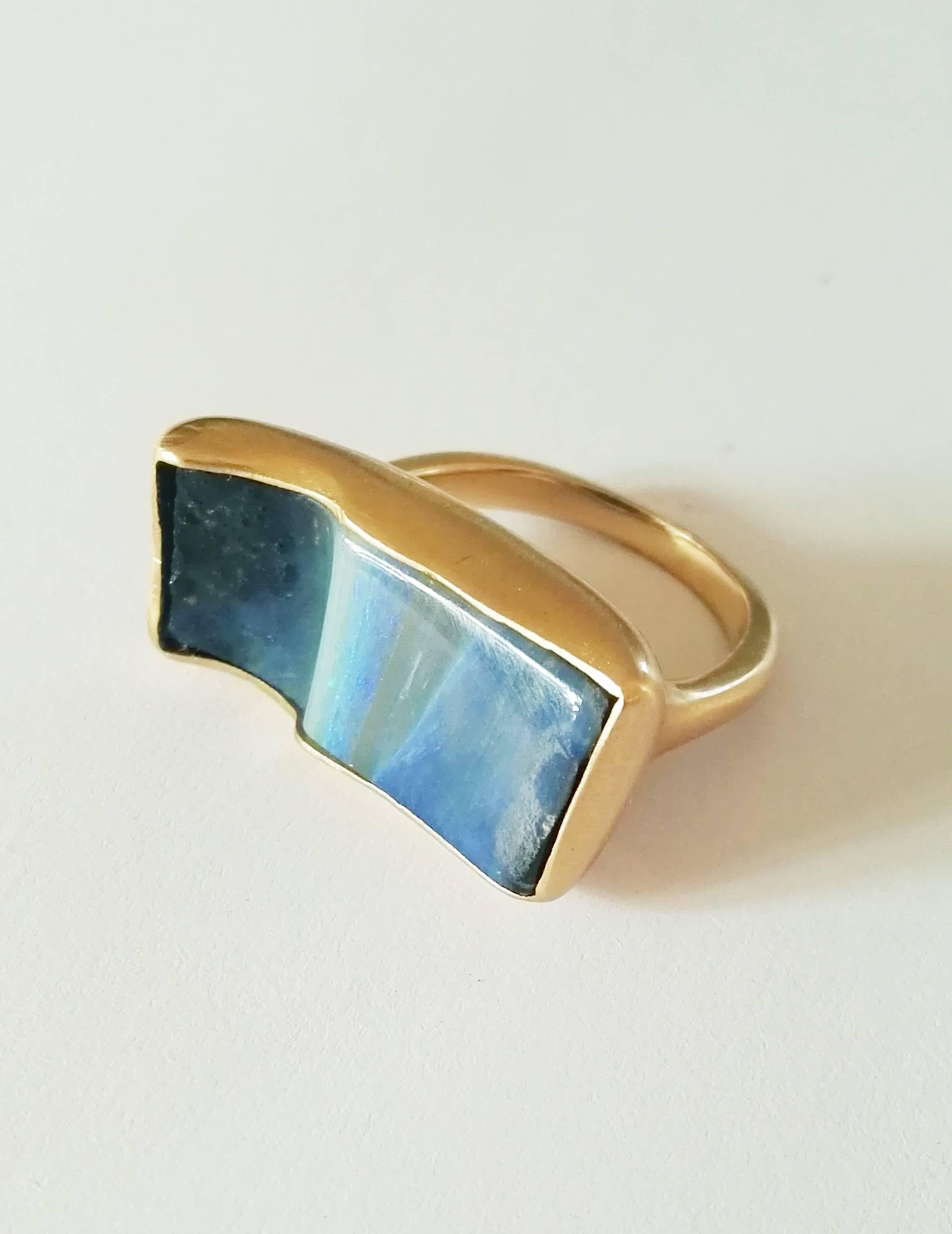 Dalben Rectangular Boulder Opal Gold Ring 1