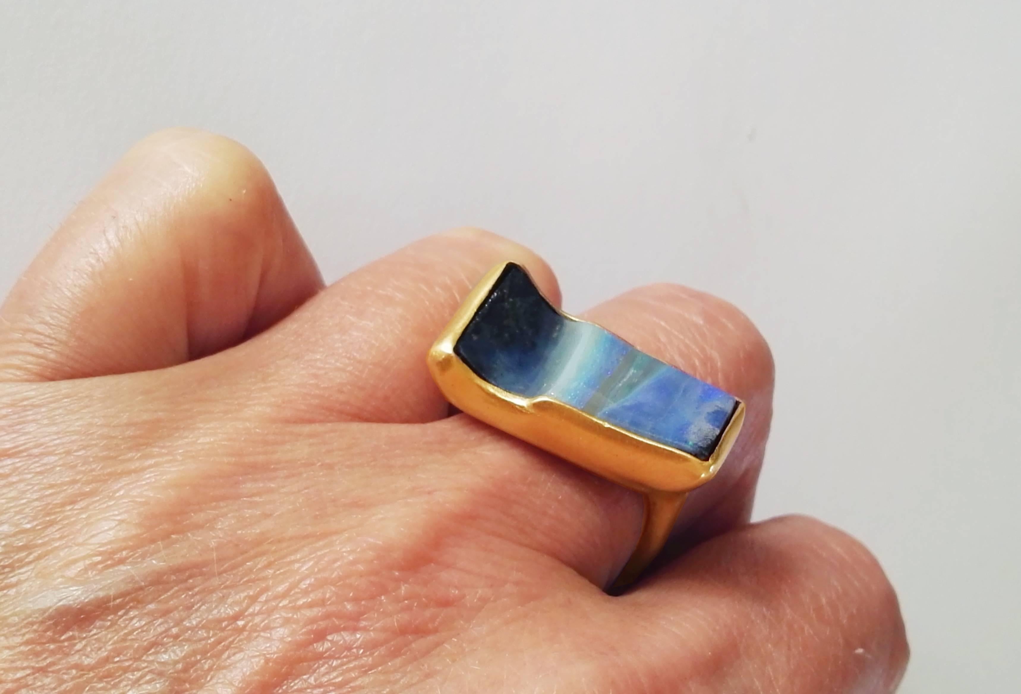 Dalben Rectangular Boulder Opal Gold Ring 2