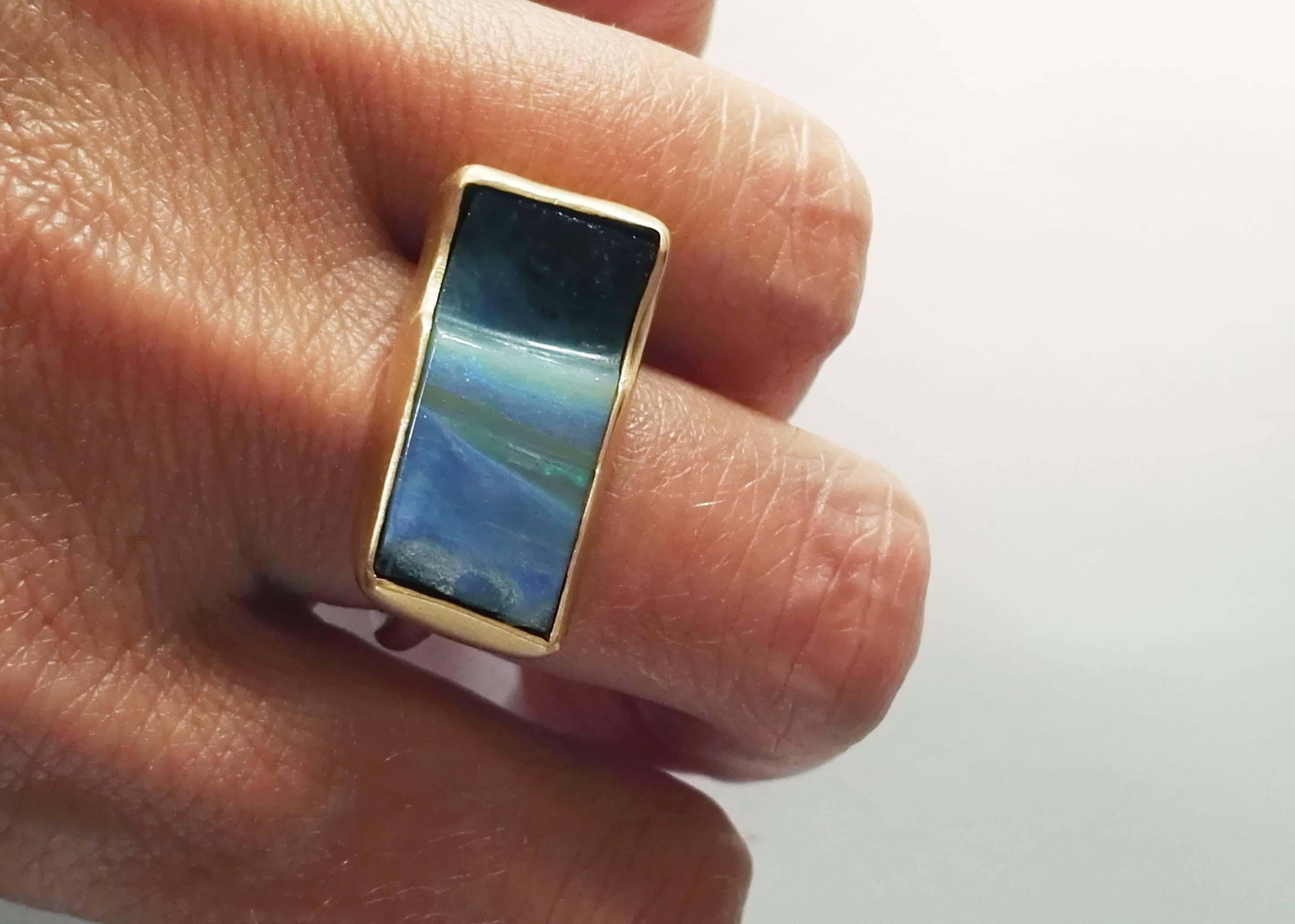 Dalben Rectangular Boulder Opal Gold Ring 3