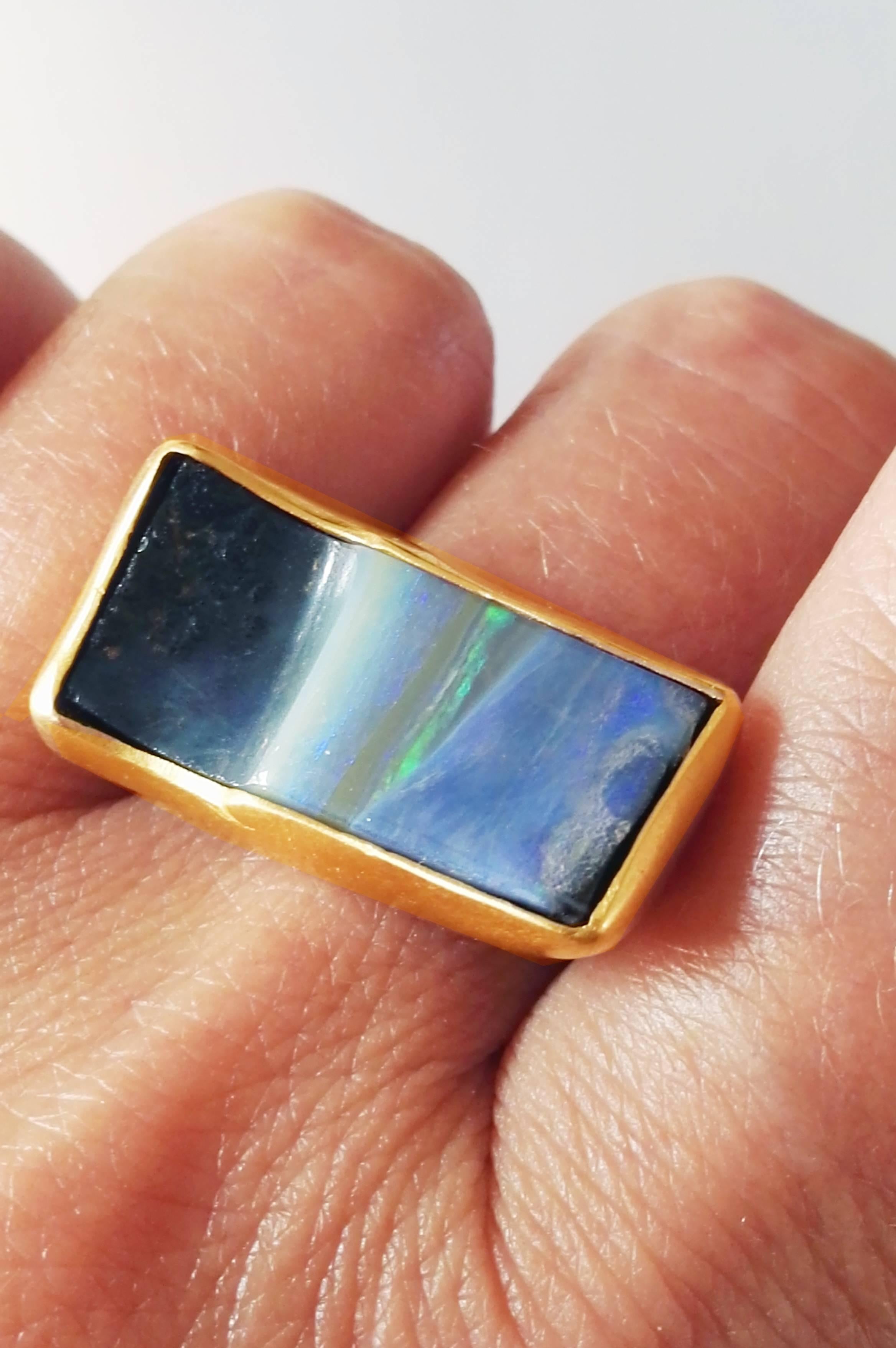 Dalben Rectangular Boulder Opal Gold Ring 4
