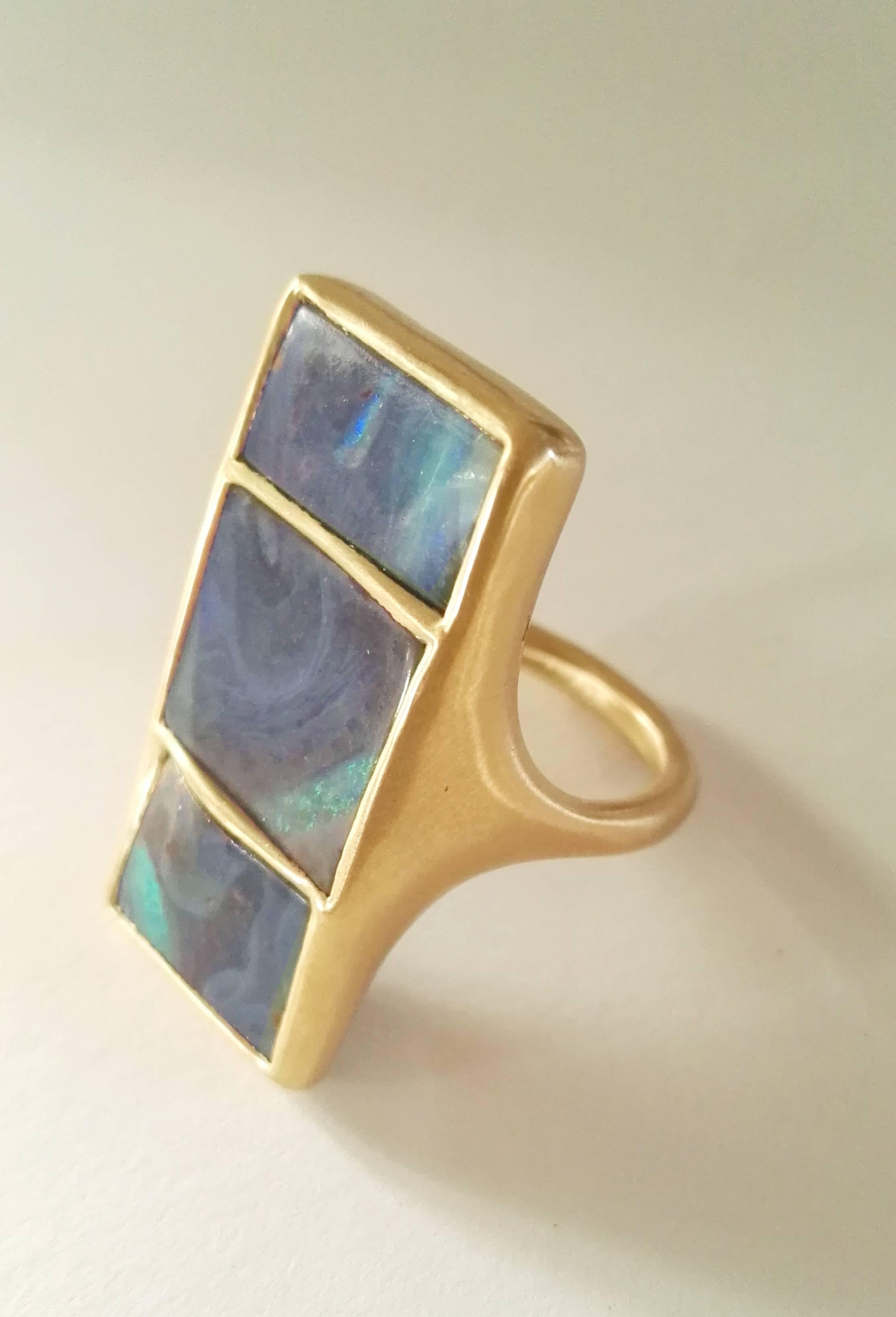 Women's or Men's Dalben Three Boulder Opal Gold Ring