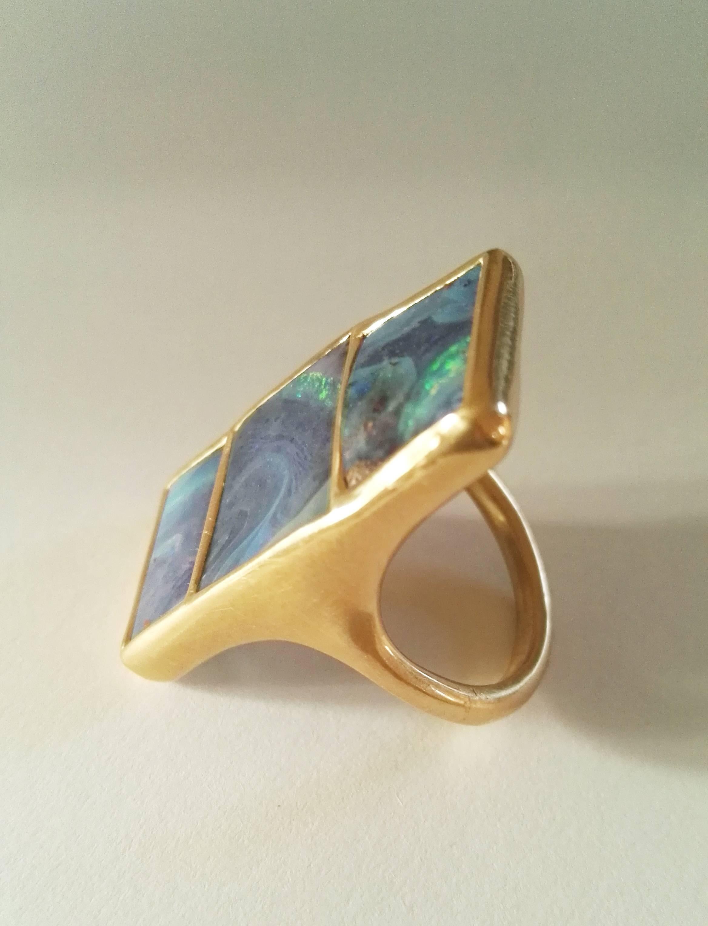Dalben Three Boulder Opal Gold Ring In New Condition In Como, IT