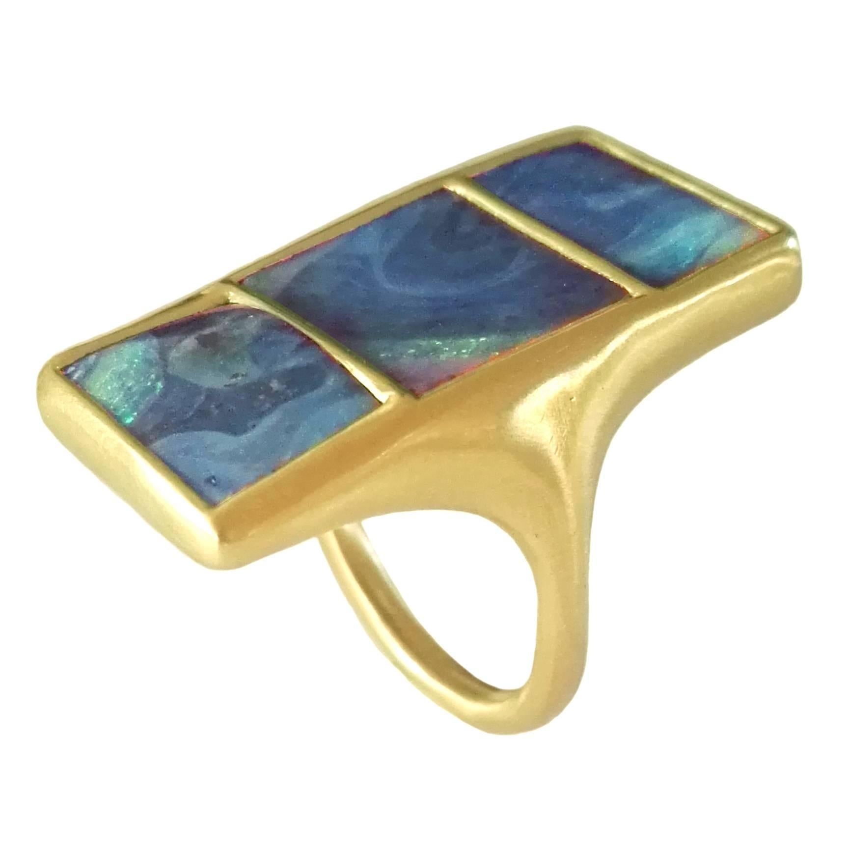 Dalben Three Boulder Opal Gold Ring