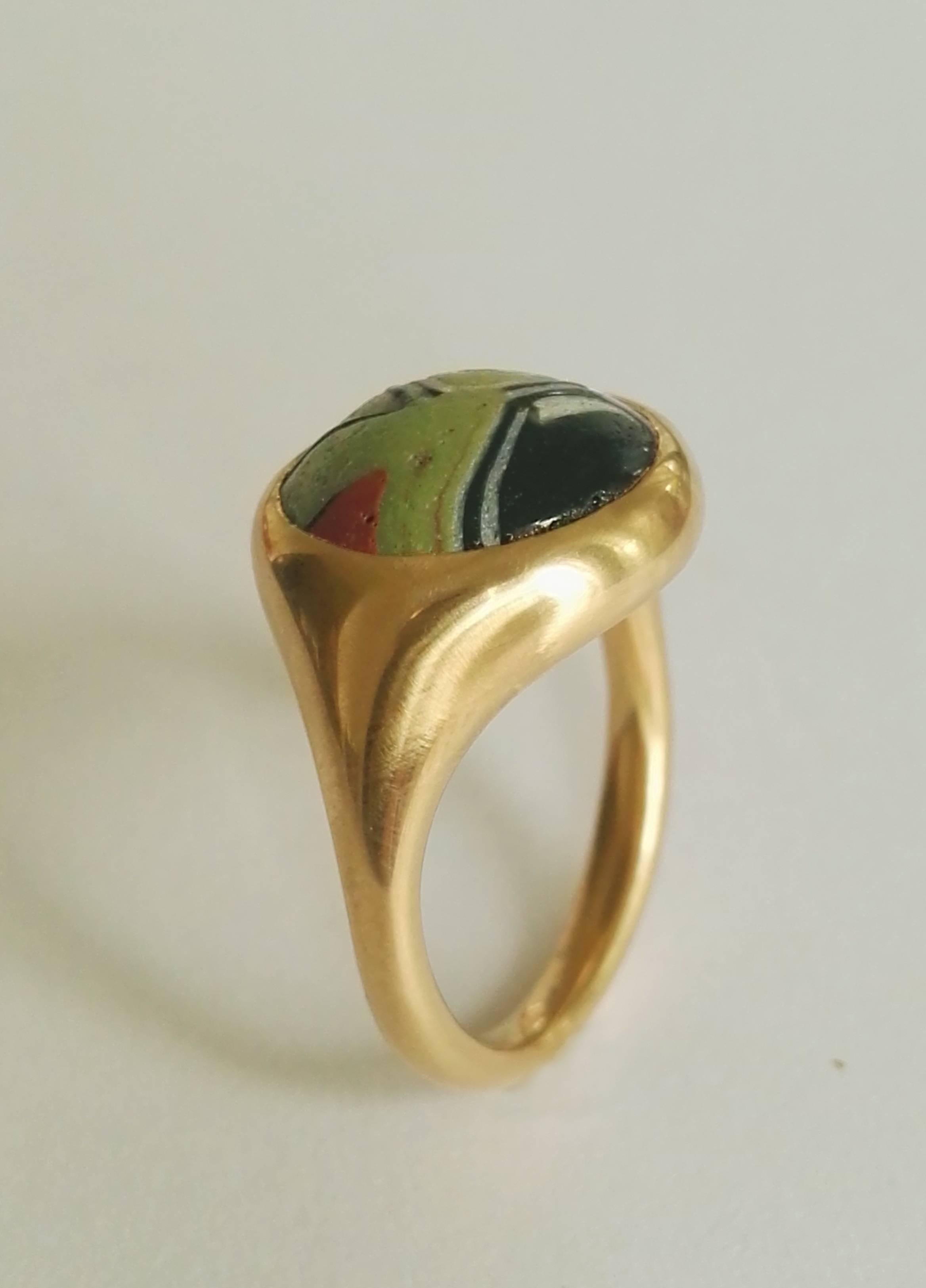 Dalben design  18k yellow gold ring with a bezel-set multicolor Murrina  size 7 USA - 54 EU re-sizable to most finger sizes. The Ring has been designed and handcrafted in our atelier in Italy Como with a rigorous quality workmanship .