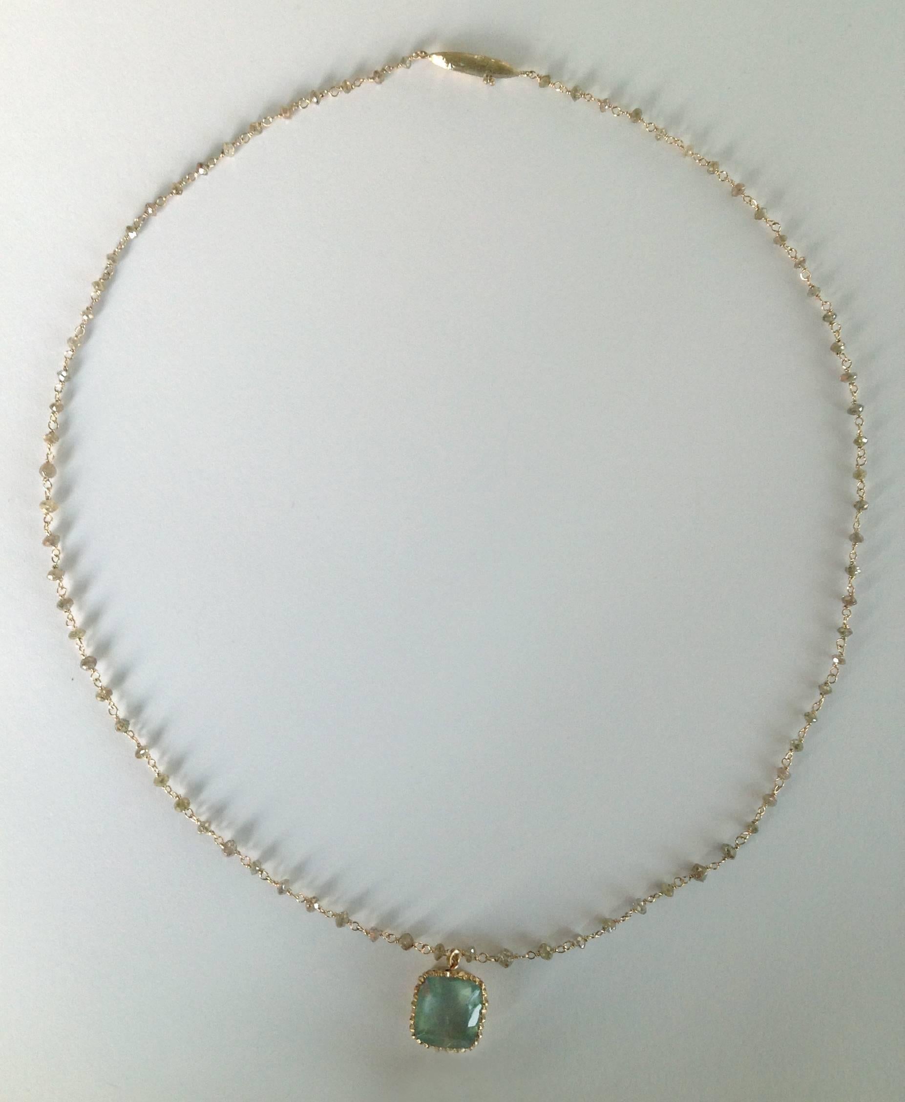 Women's Dalben Aquamarine Diamond Gold Rosary Necklace