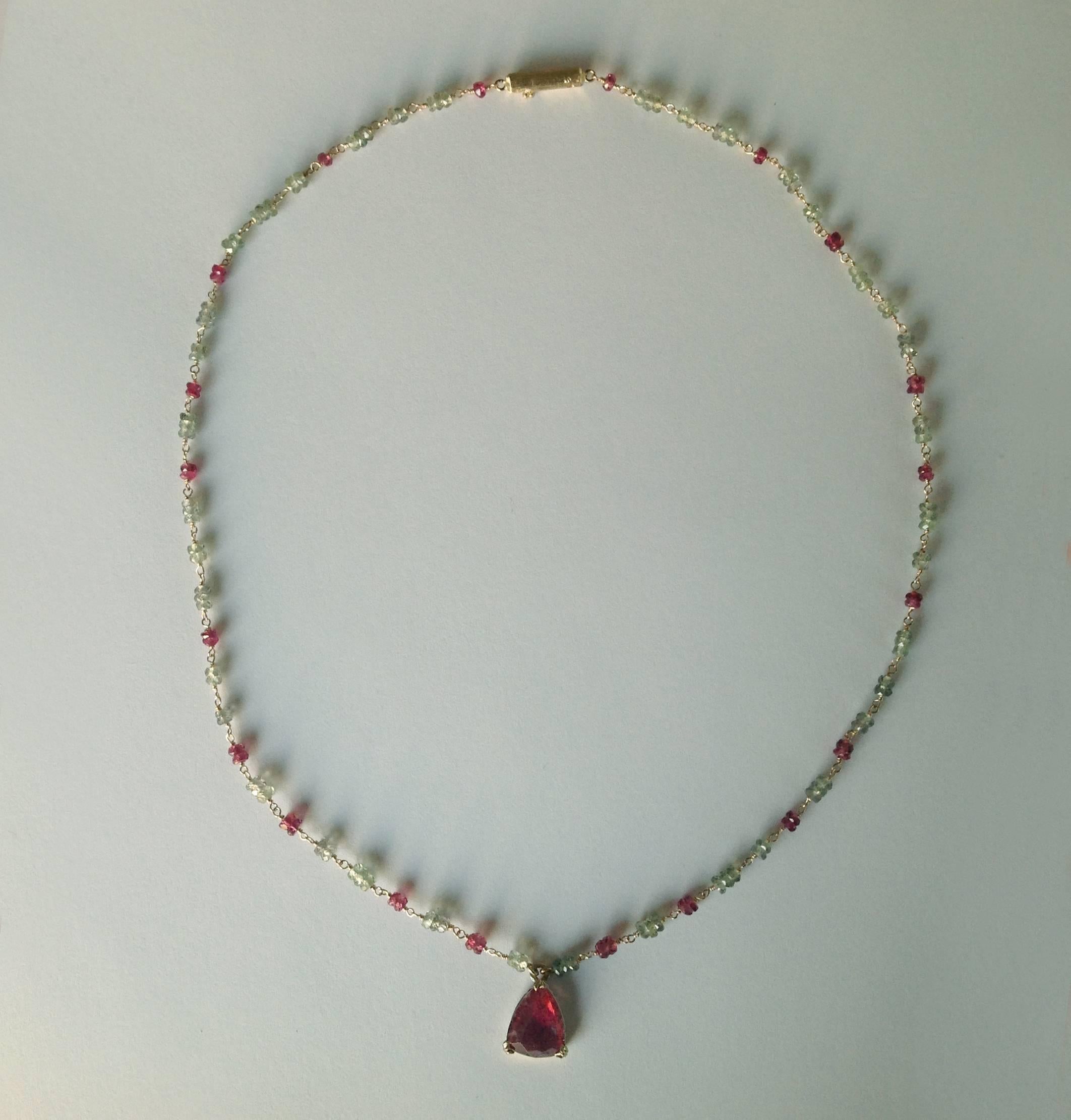 Dalben Red Tourmaline Sapphire Gold Rosary Necklace 1
