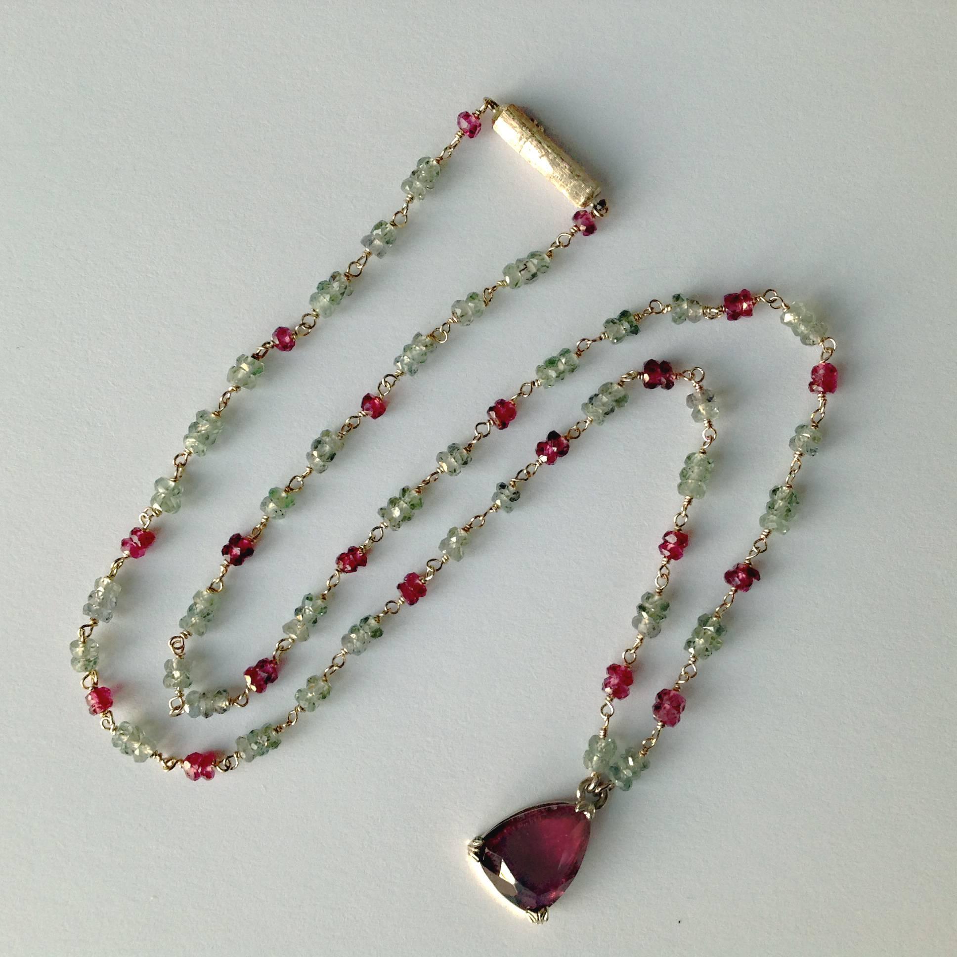 Women's Dalben Red Tourmaline Sapphire Gold Rosary Necklace