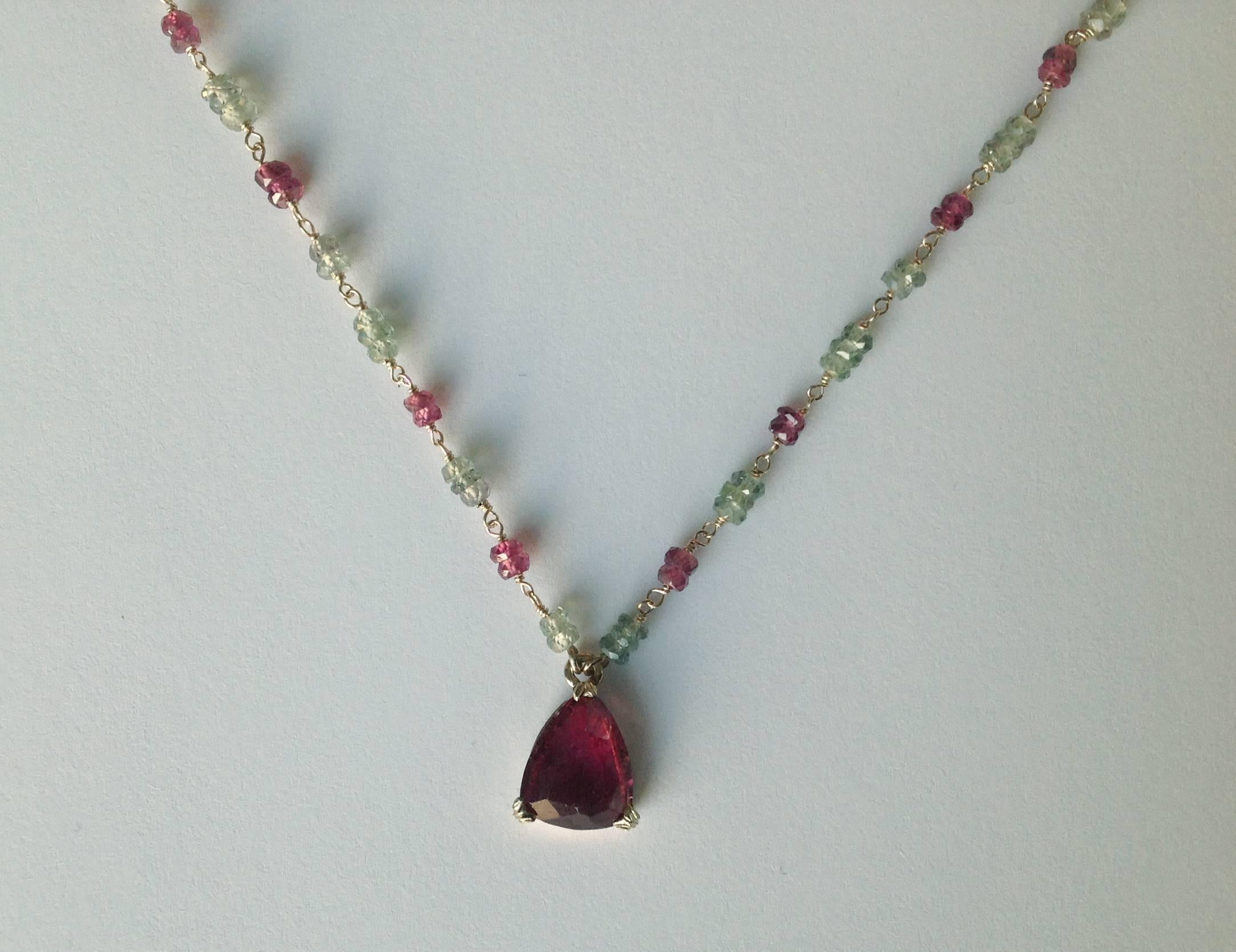 Dalben Red Tourmaline Sapphire Gold Rosary Necklace 2