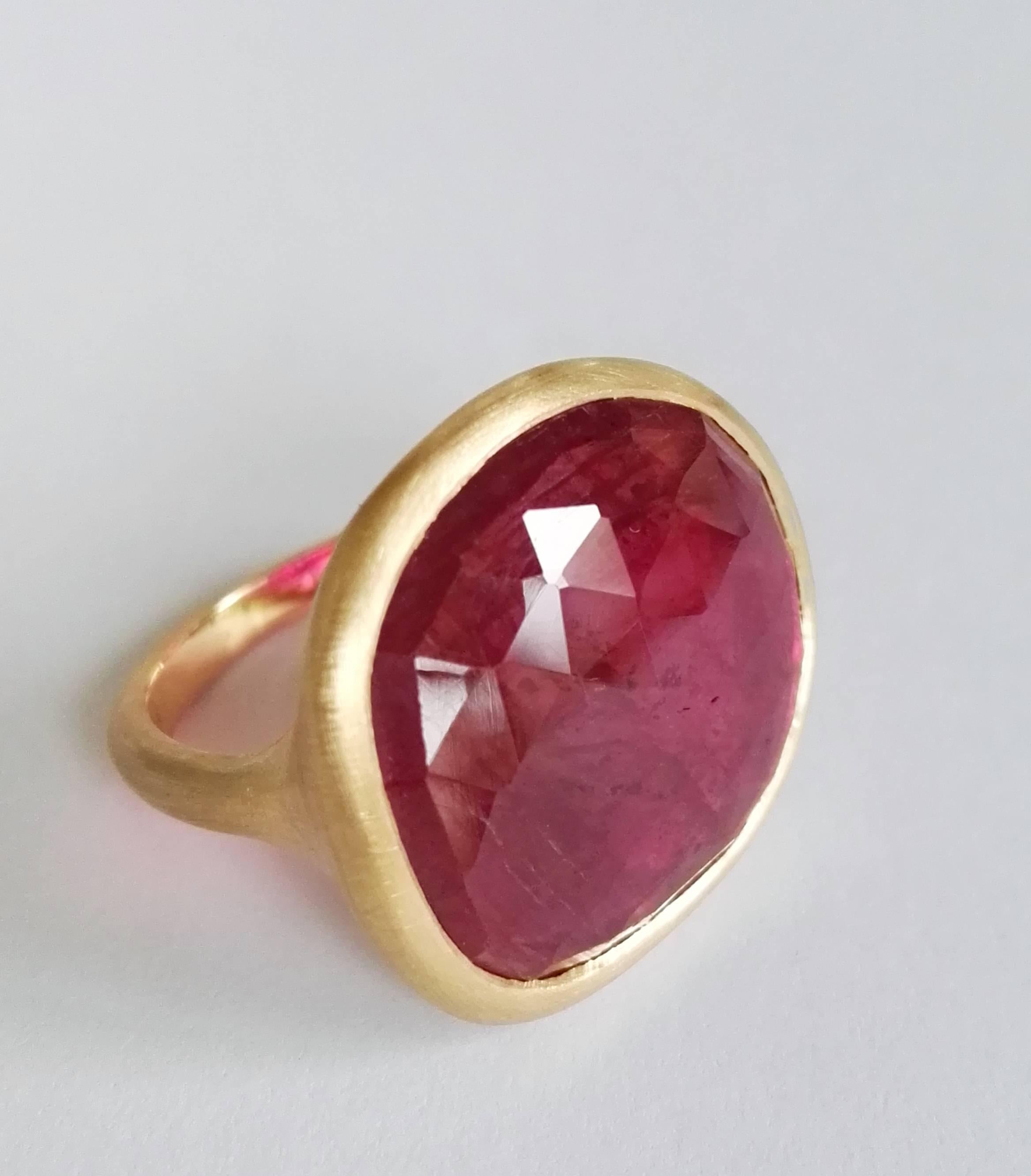 Contemporary Dalben Red Faceted Sapphire Yellow Satin Gold Ring