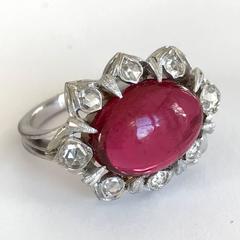 Dalben Red Tourmaline Rose Cut Diamond Gold Ring