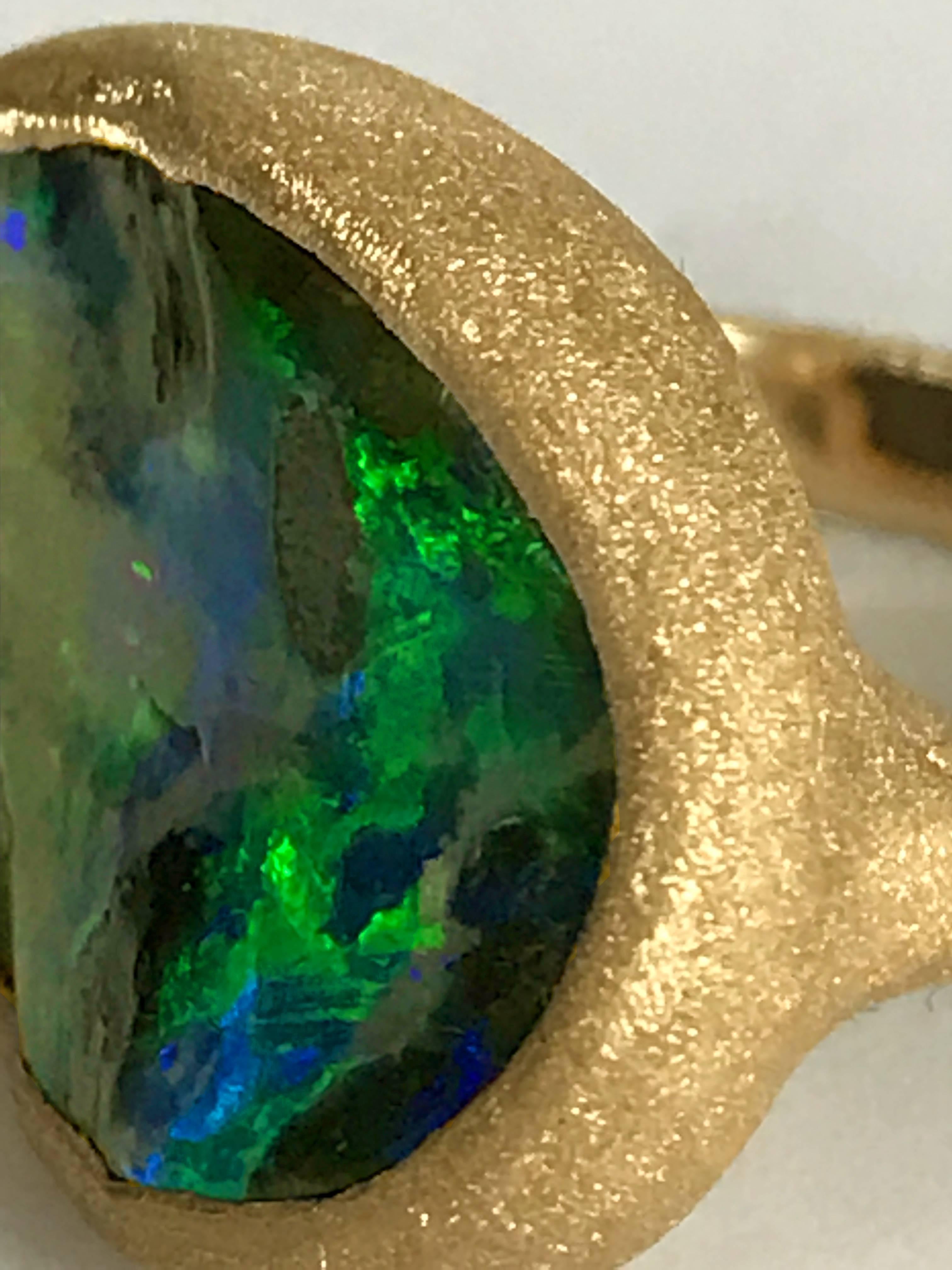 Dalben Deep Boulder Opal Engraved Gold Ring 1