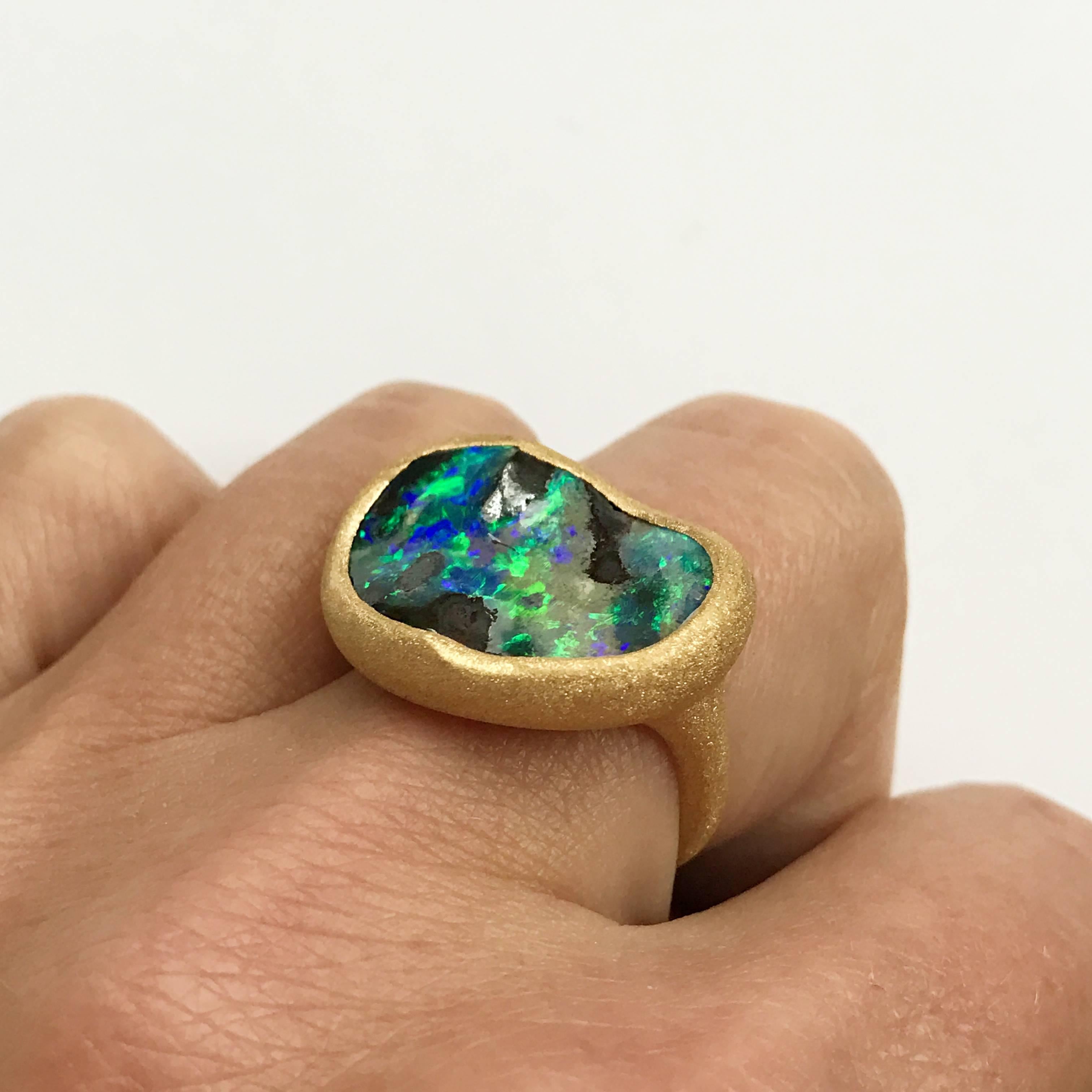 Dalben Deep Boulder Opal Engraved Gold Ring 2
