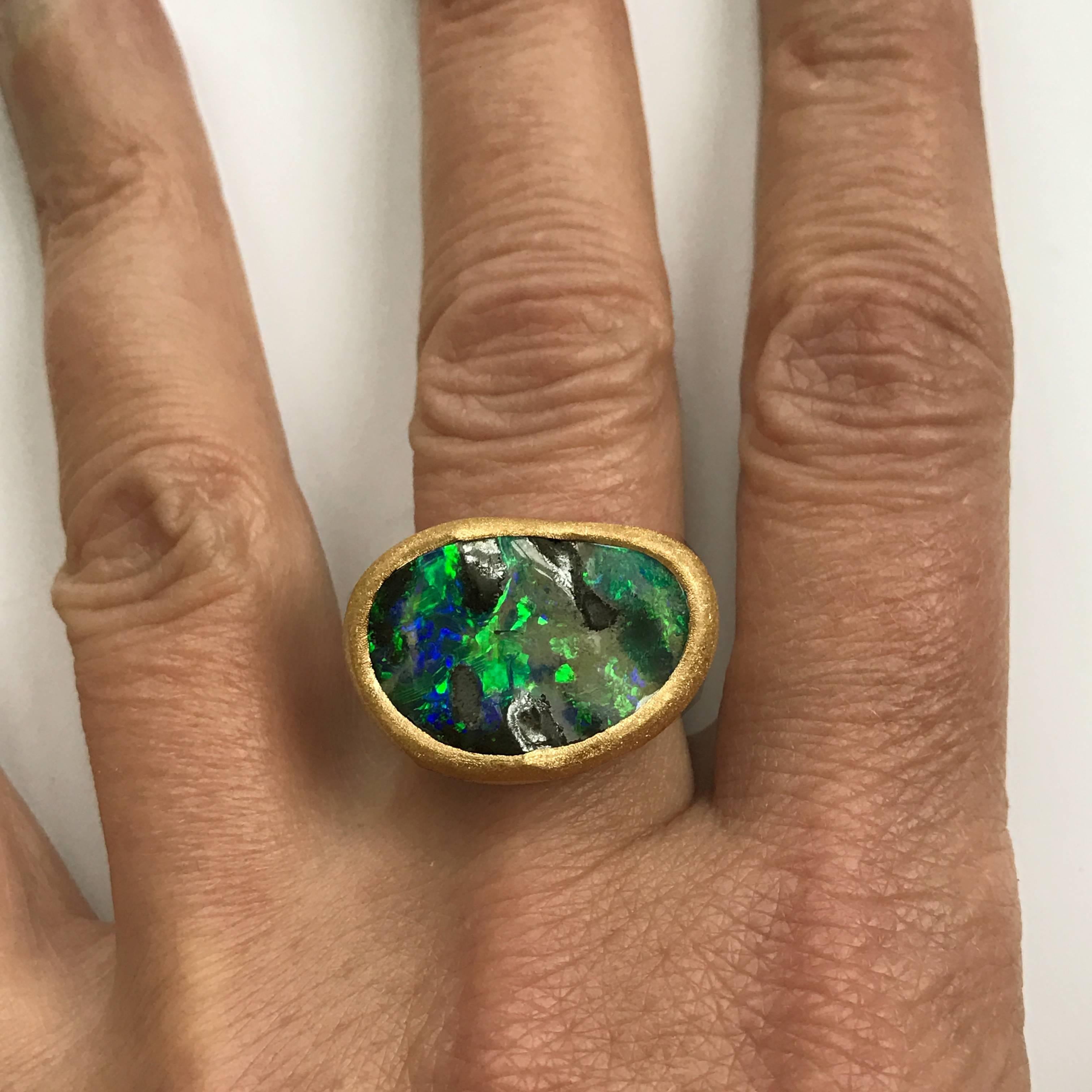 Dalben Deep Boulder Opal Engraved Gold Ring 4