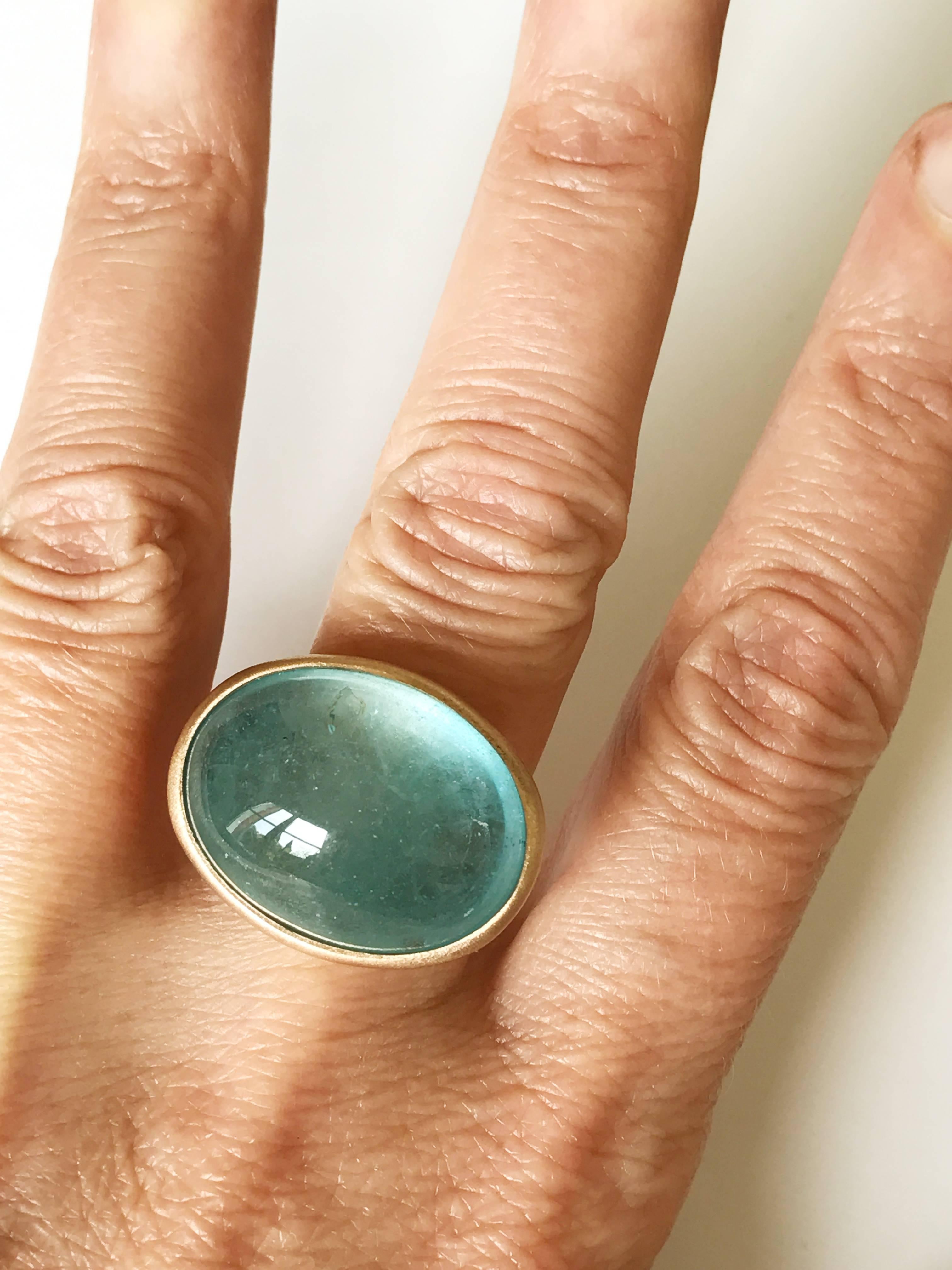 Dalben Big Cabochon Aquamarine Rose Gold Ring In New Condition In Como, IT