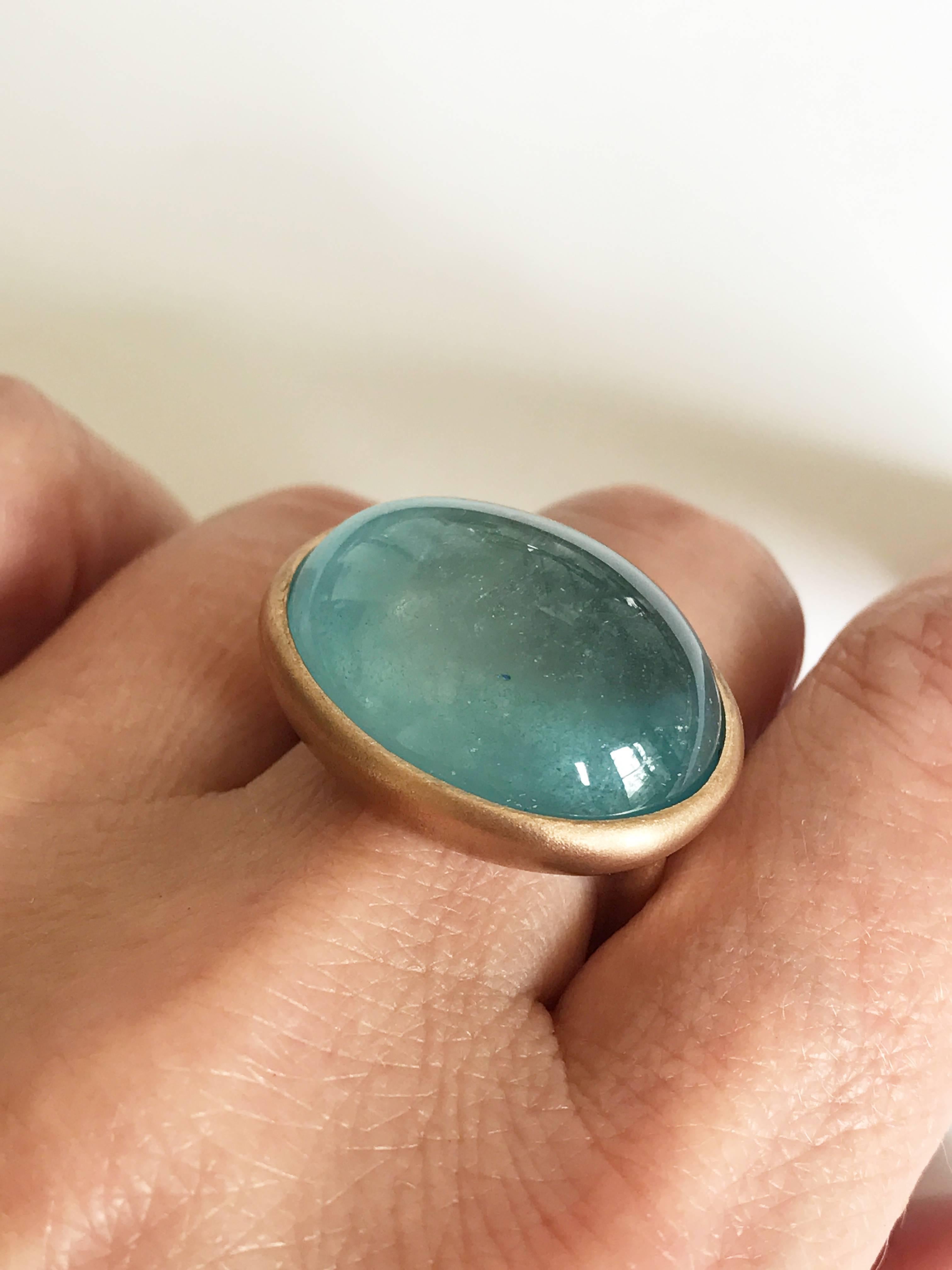 Dalben Big Cabochon Aquamarine Rose Gold Ring 2