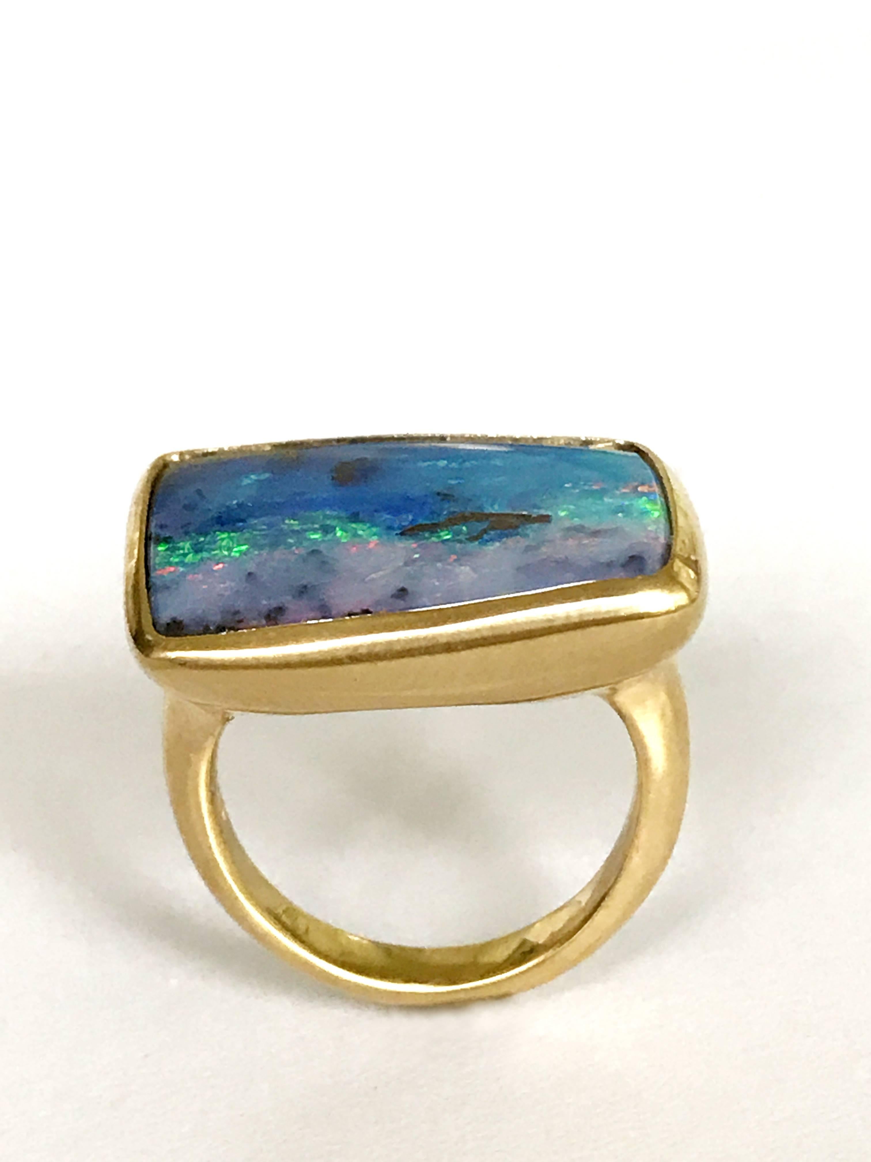 Contemporary Dalben Blue Boulder Opal Gold Ring