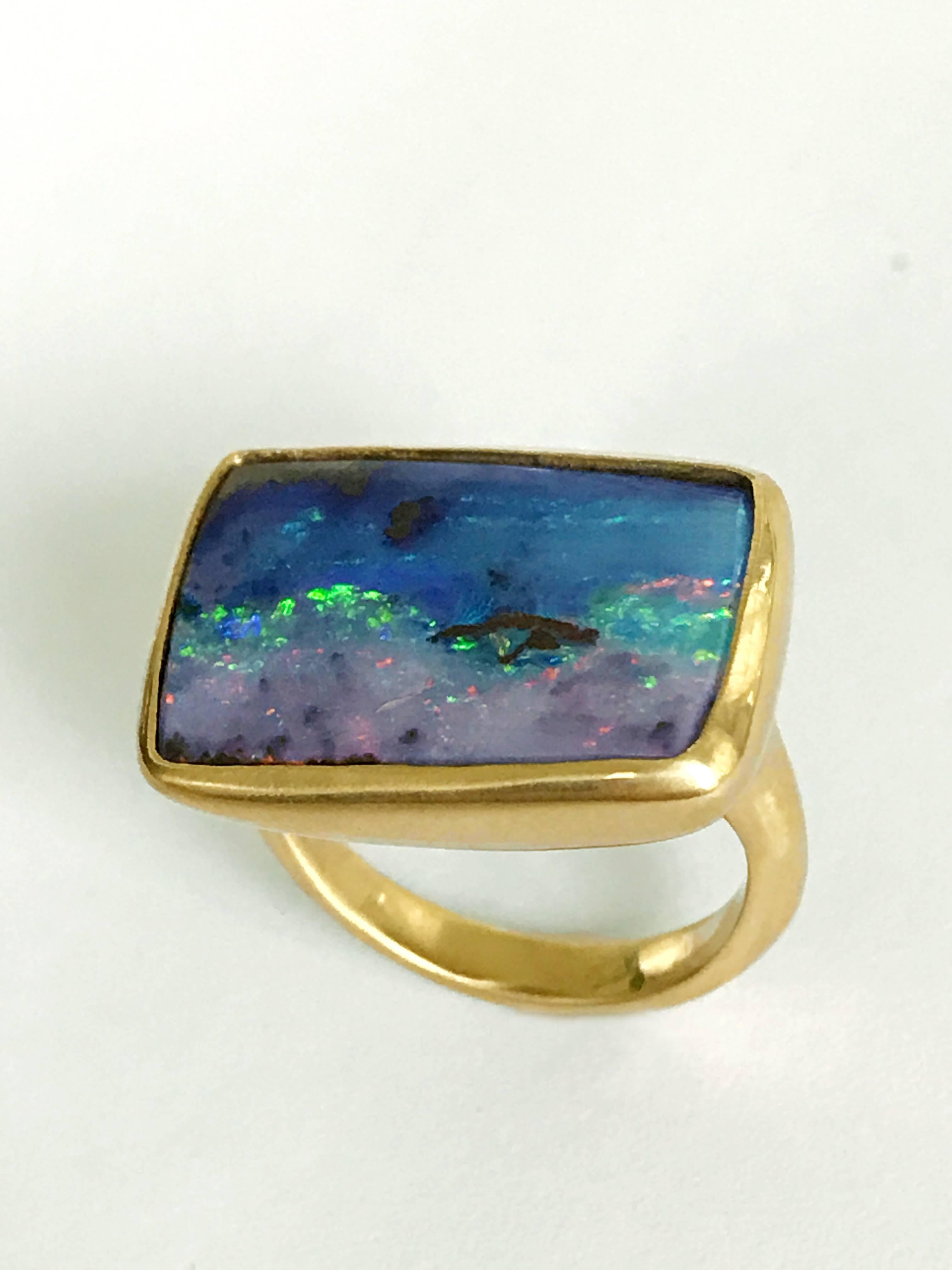 Dalben Blue Boulder Opal Gold Ring In New Condition In Como, IT