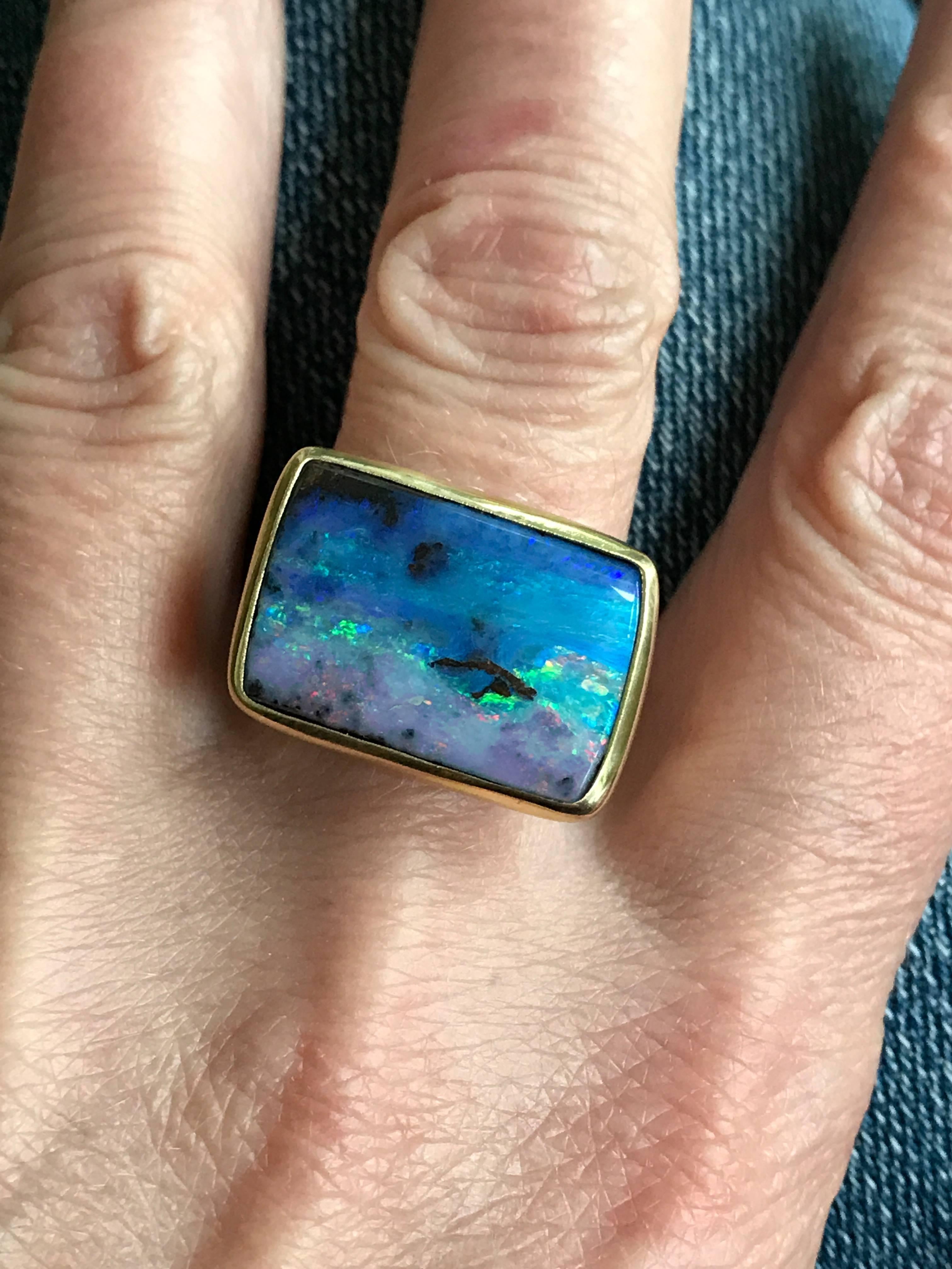 Dalben Blue Boulder Opal Gold Ring 2