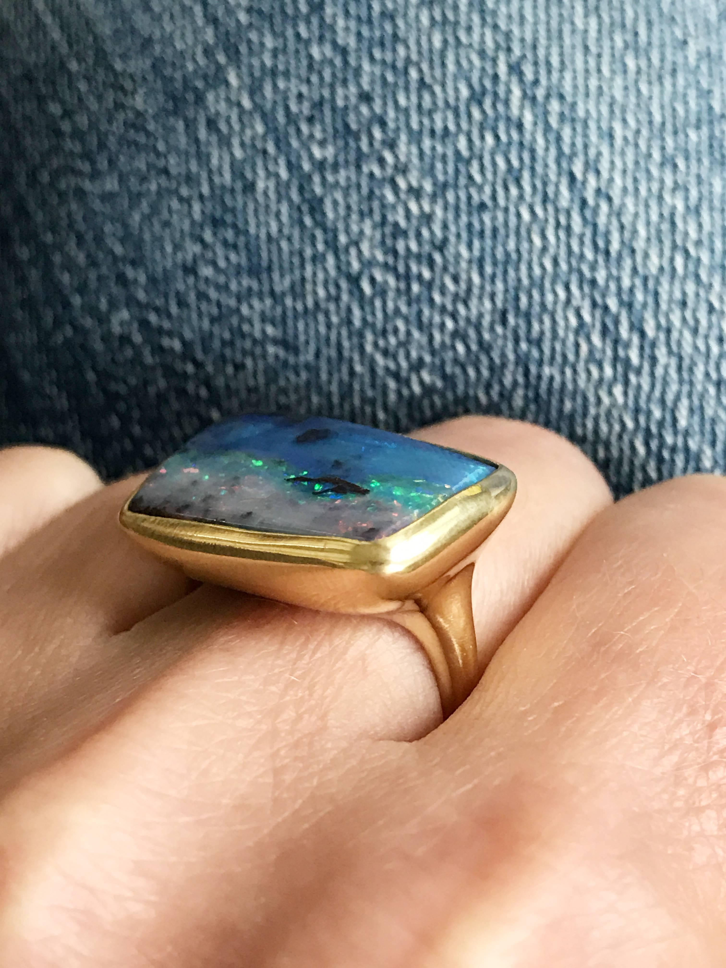 Dalben Blue Boulder Opal Gold Ring 4