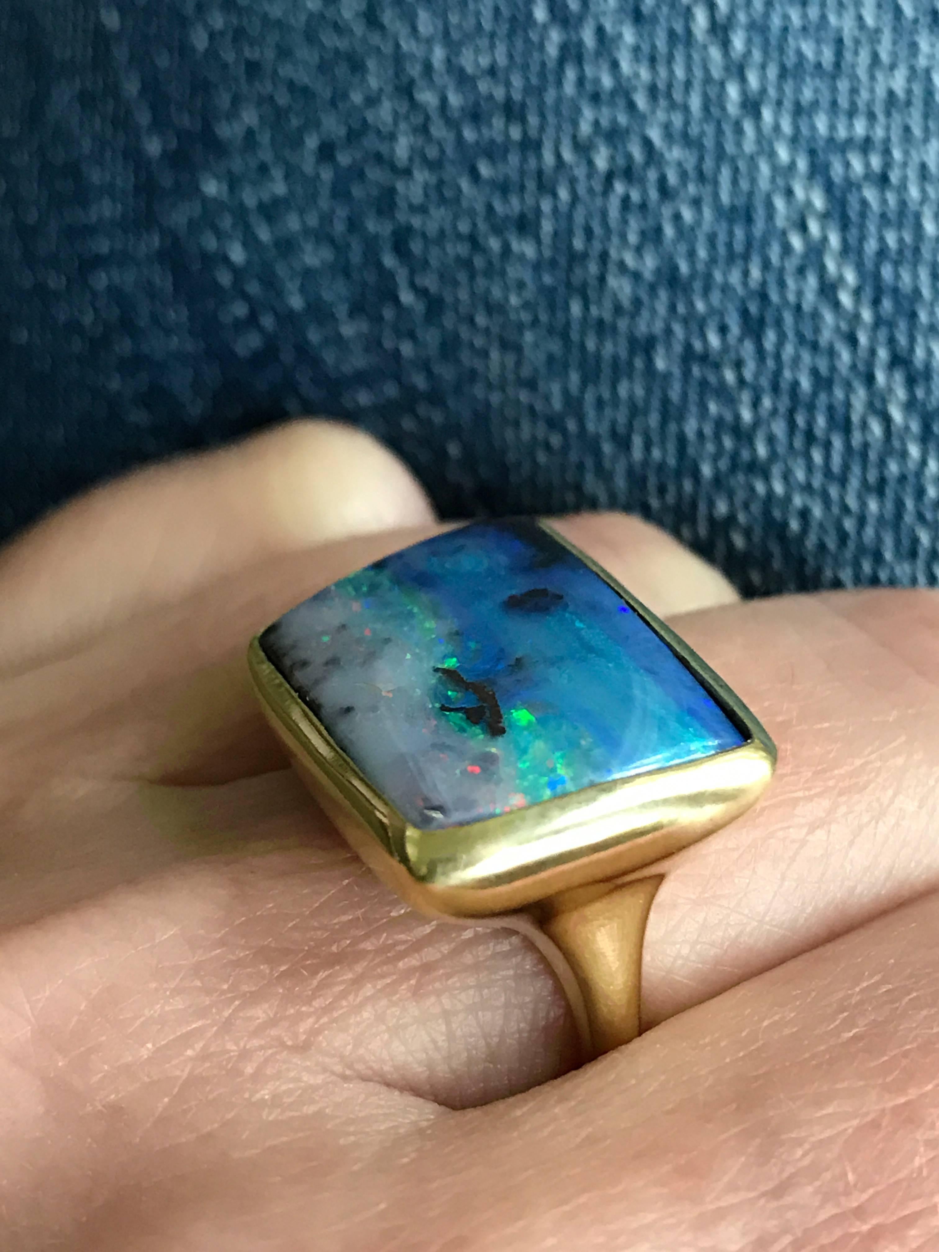 Dalben Blue Boulder Opal Gold Ring 5